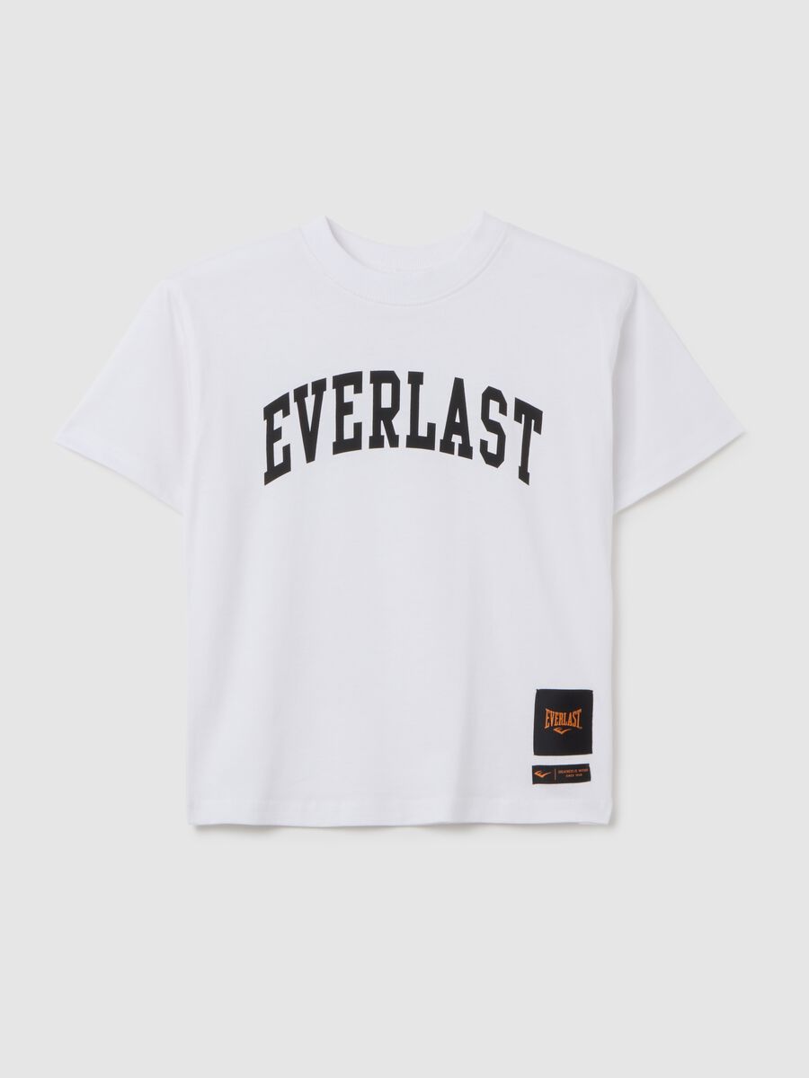 T-shirt da bambino in puro cotone bianca regular fit con logo_0