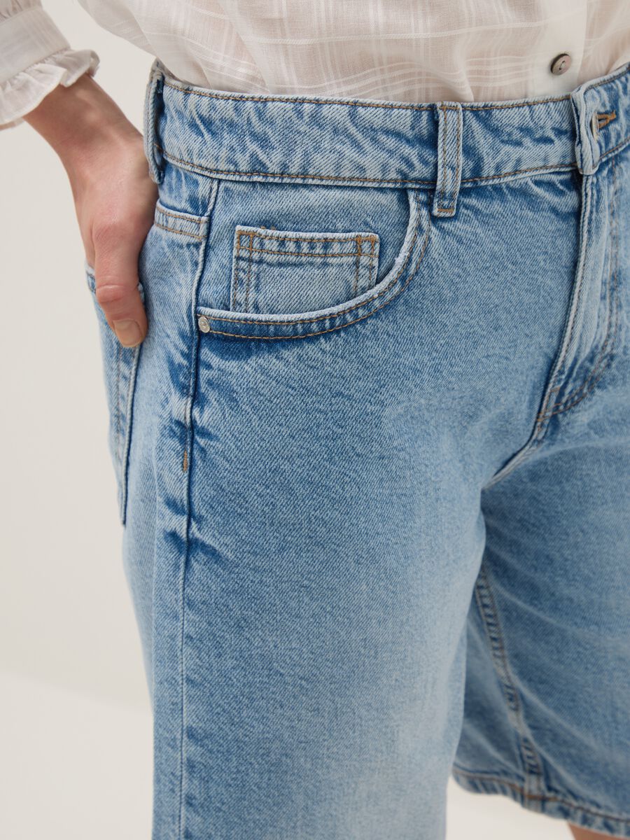 Shorts in puro cotone denim azzurro wide leg_3