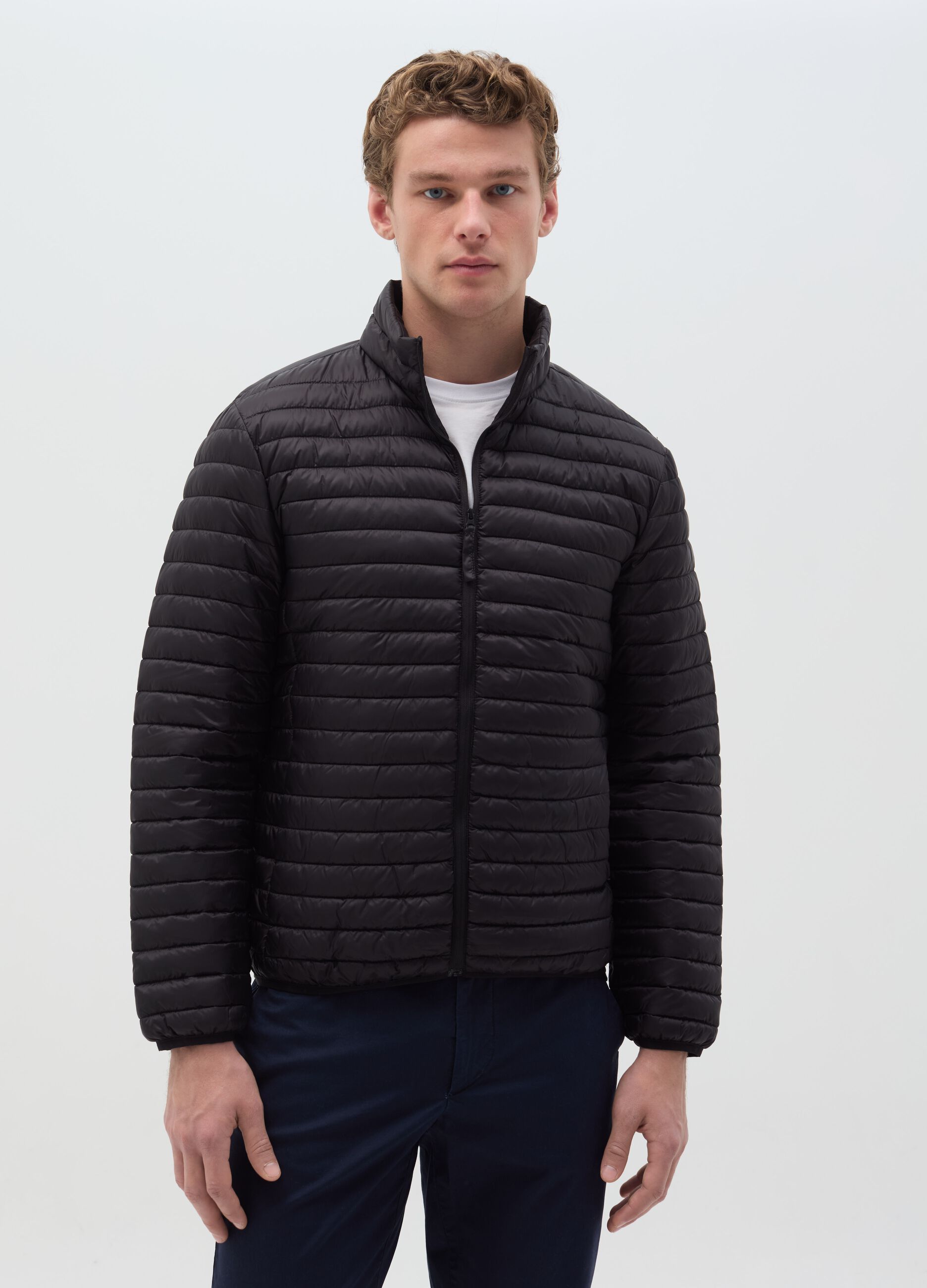 Full-zip ultralight quilted down jacket