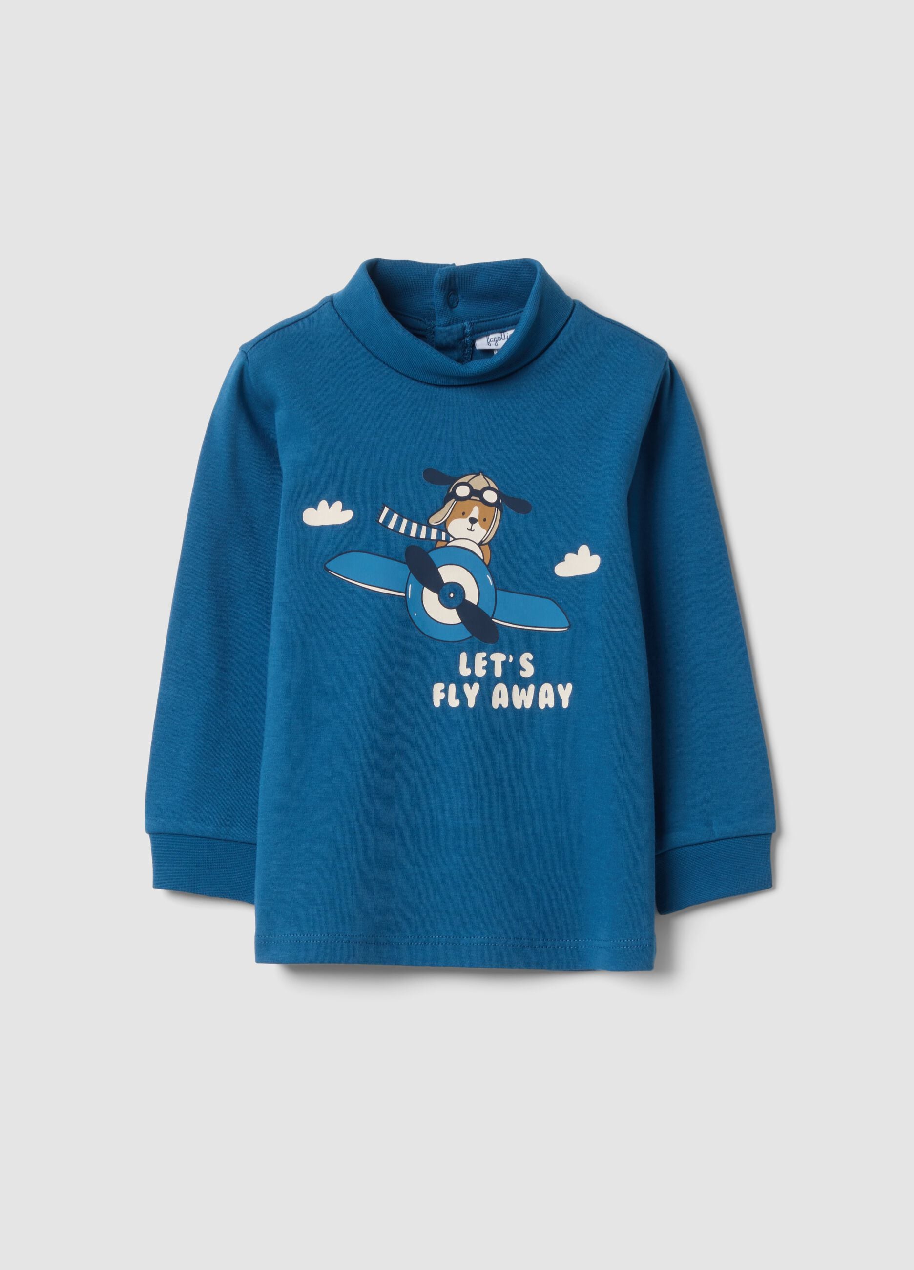 Blue organic cotton polo neck T-shirt