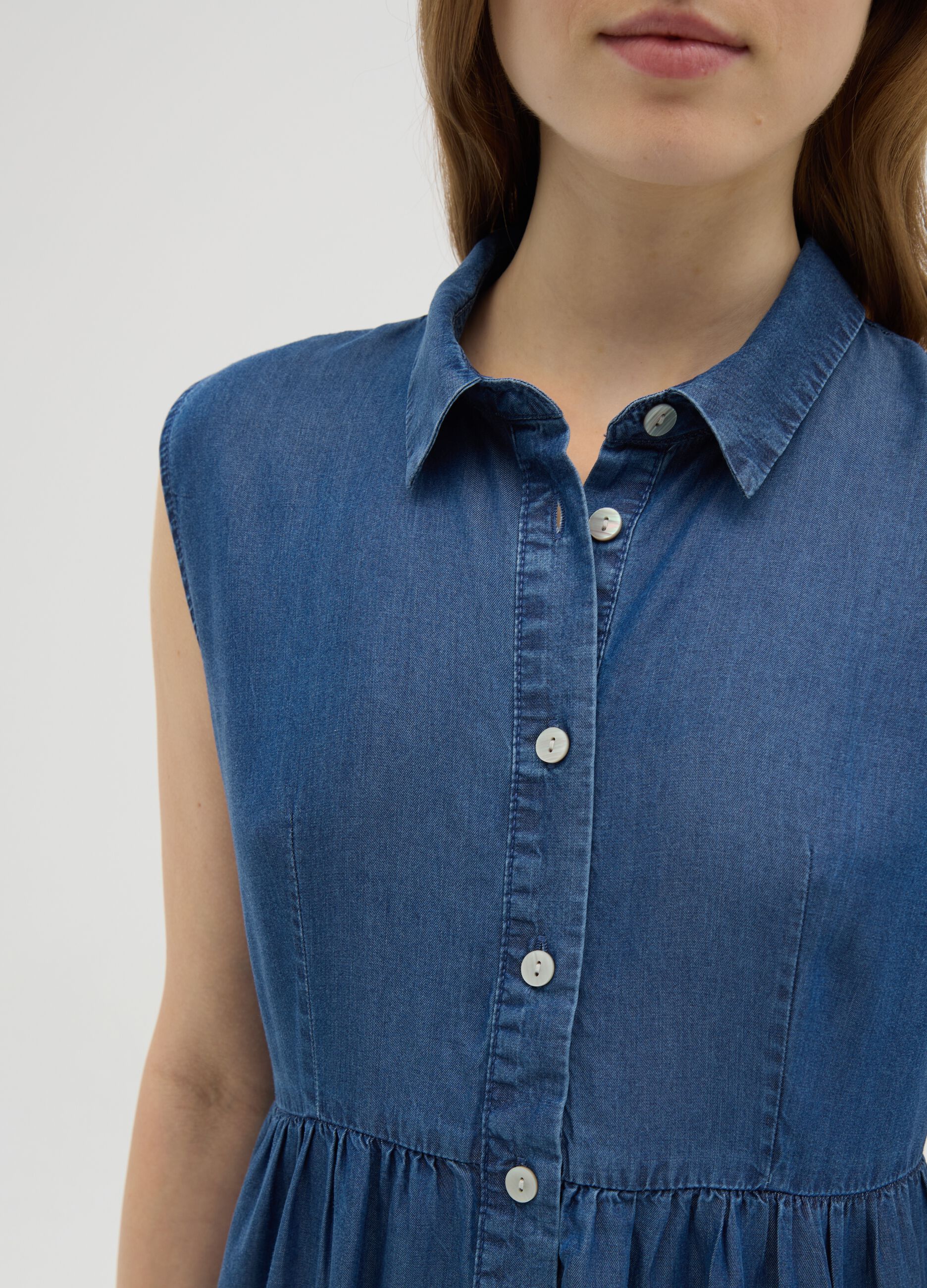Women's long blue lyocell wide fit dress