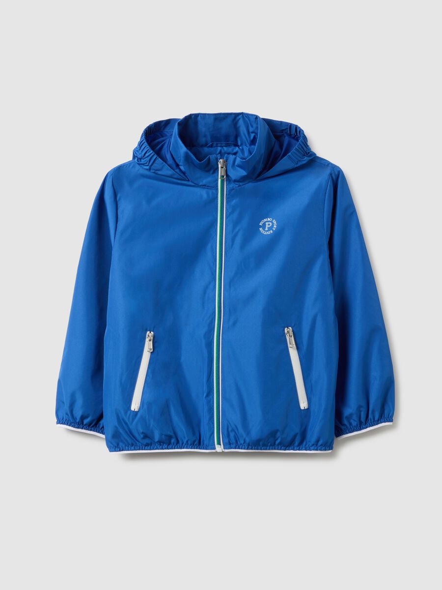 Blue mix regular fit jacket with hood for kids_0