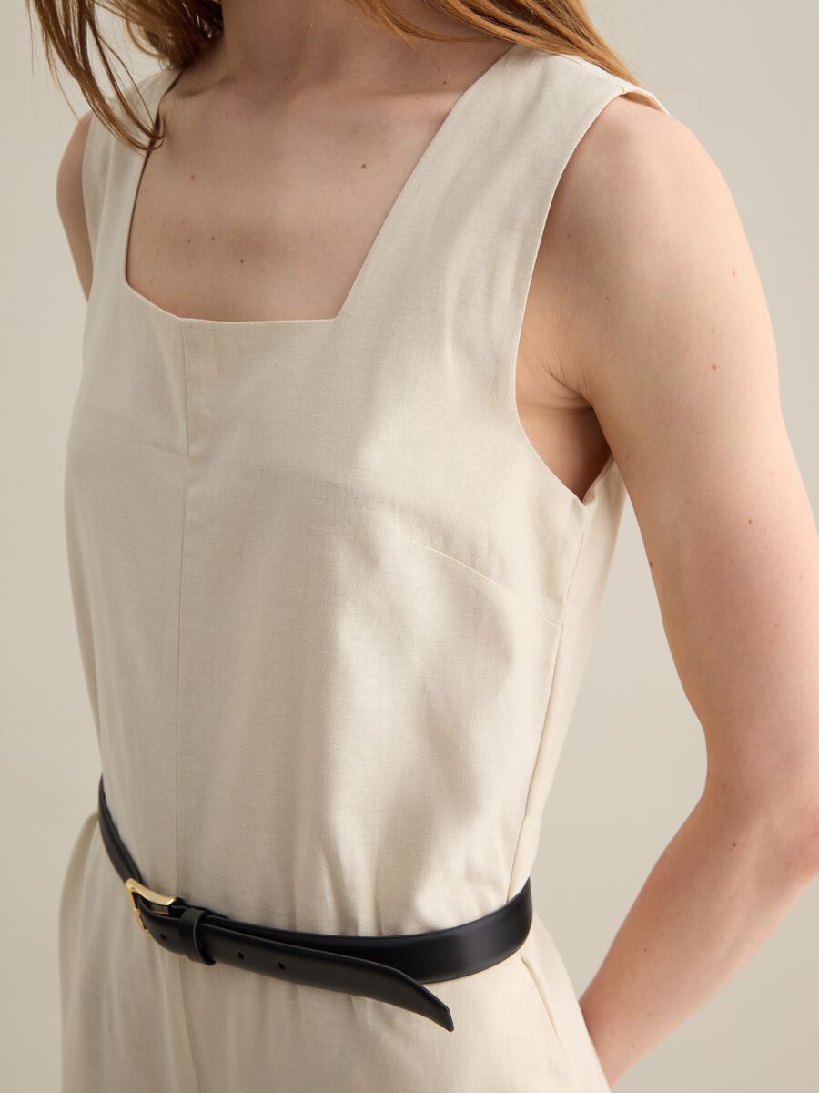 Sleeveless beige jumpsuit in cotton and linen_2