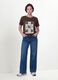Brown pure cotton T-shirt with floral print, regular fit_0