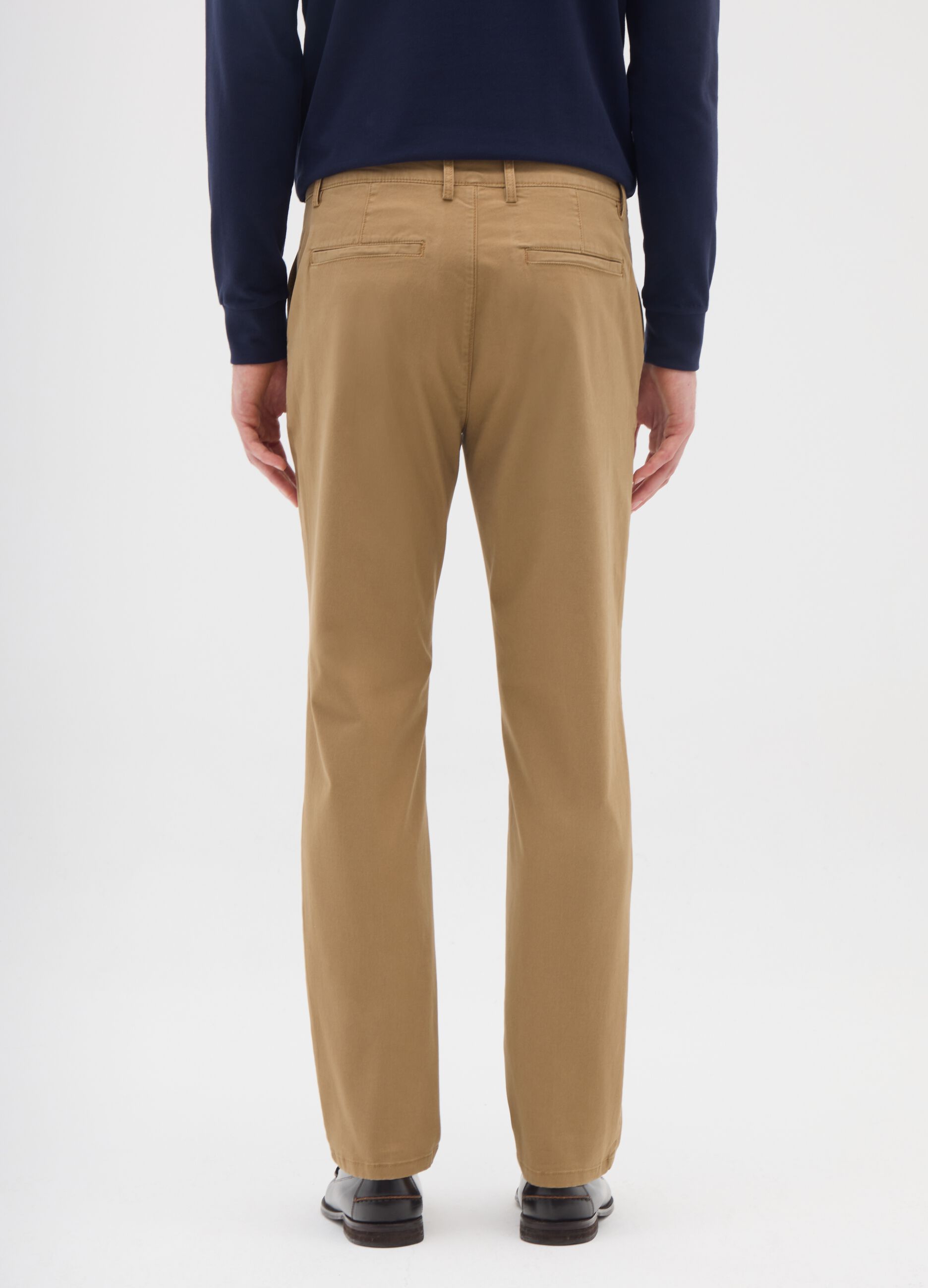 Beige Stretch Cotton Trousers Regular Fit