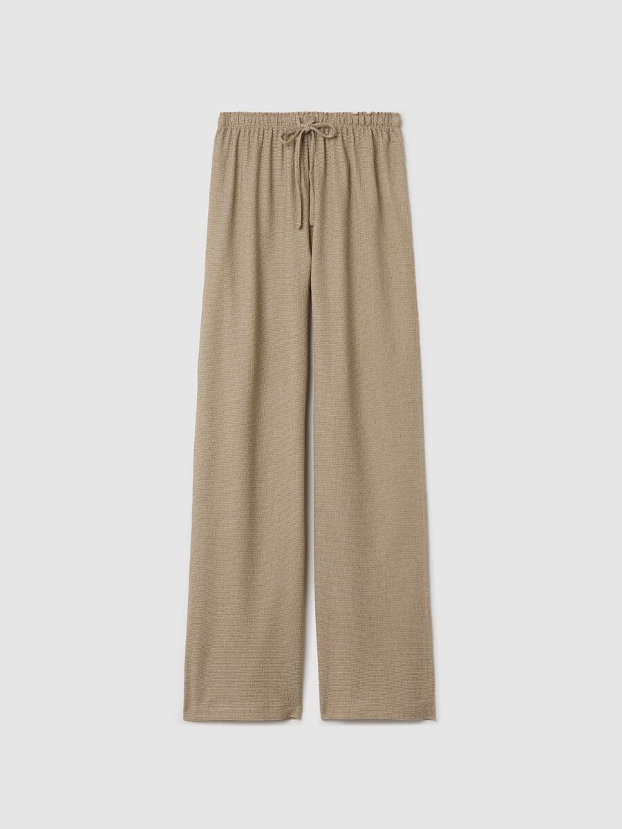 Beige Palazzo Trousers in Stretch Fabric_4