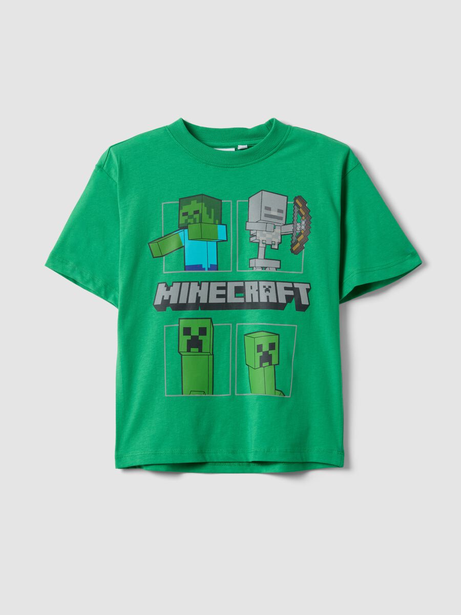 T-shirt verde in puro cotone da bambino con stampe Minecraft_0
