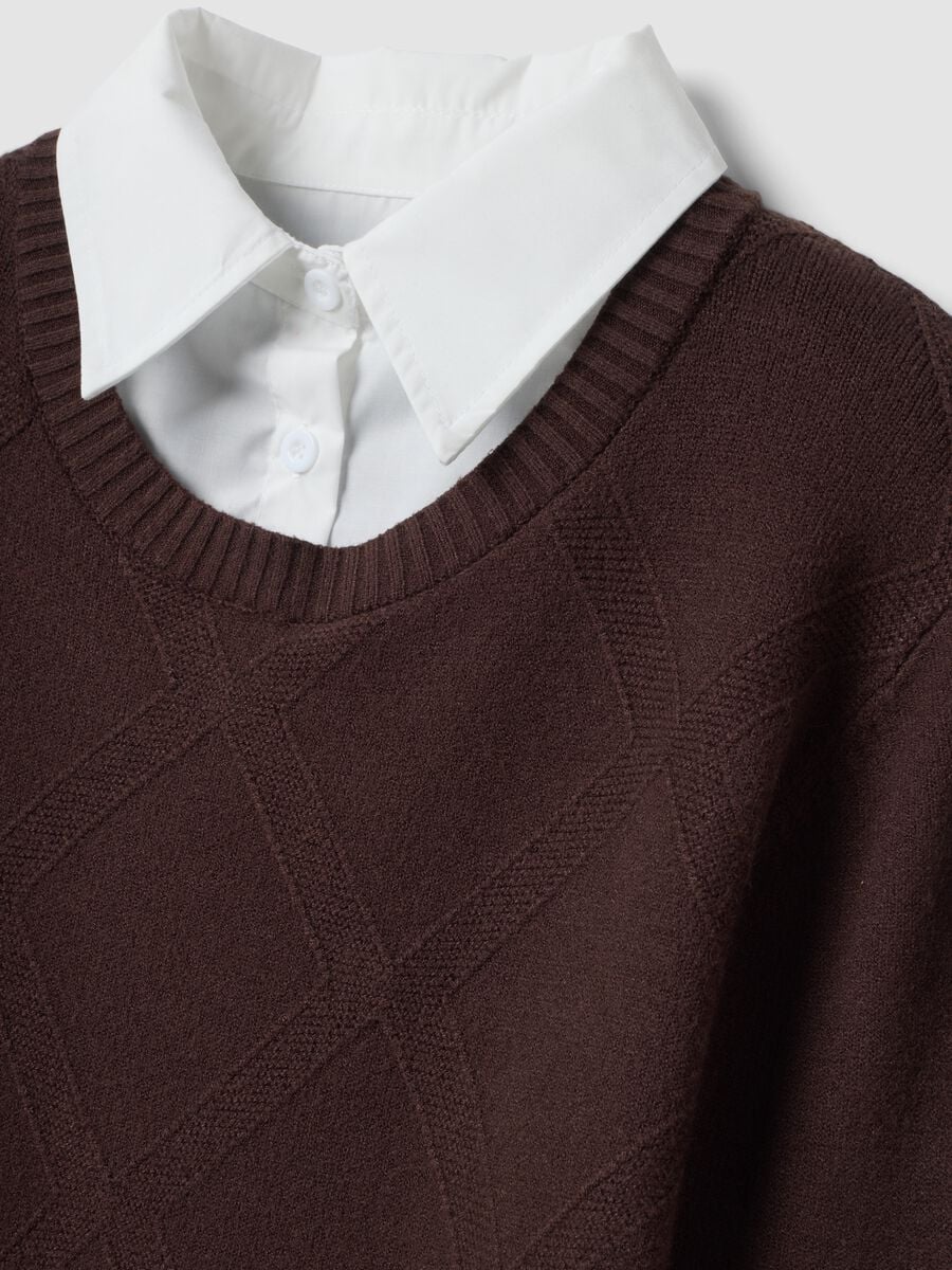 Brown viscose-blend top with shirt collar_1
