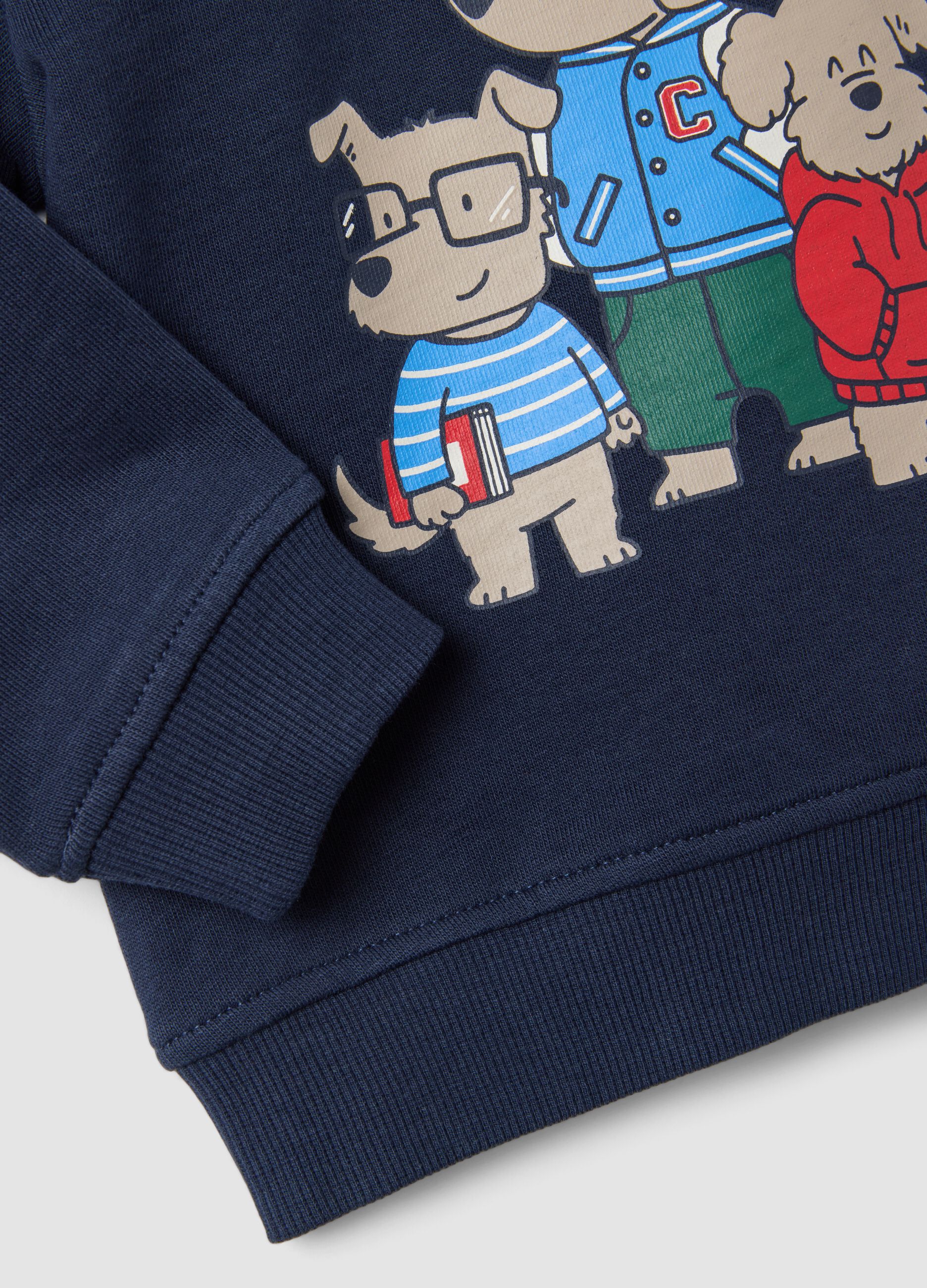 Felpa blu in puro cotone con girocollo e stampa per bimbo regular fit