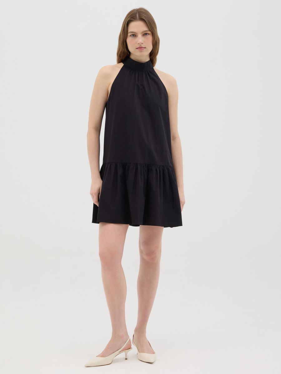 Women's dress in pure black cotton regular fit_0