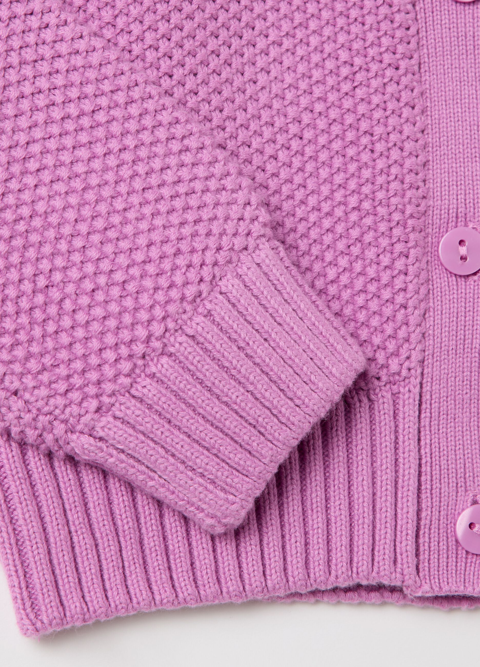 Cotton cardigan with moss stitch design