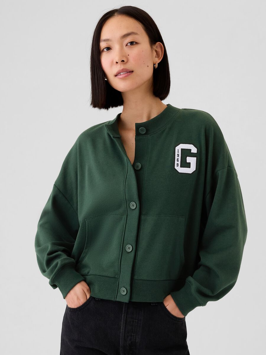 Oversized sweatshirt with buttons and logo embroidery_0