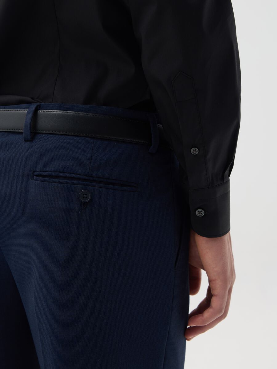 Men’s slim fit black cotton blend shirt_3