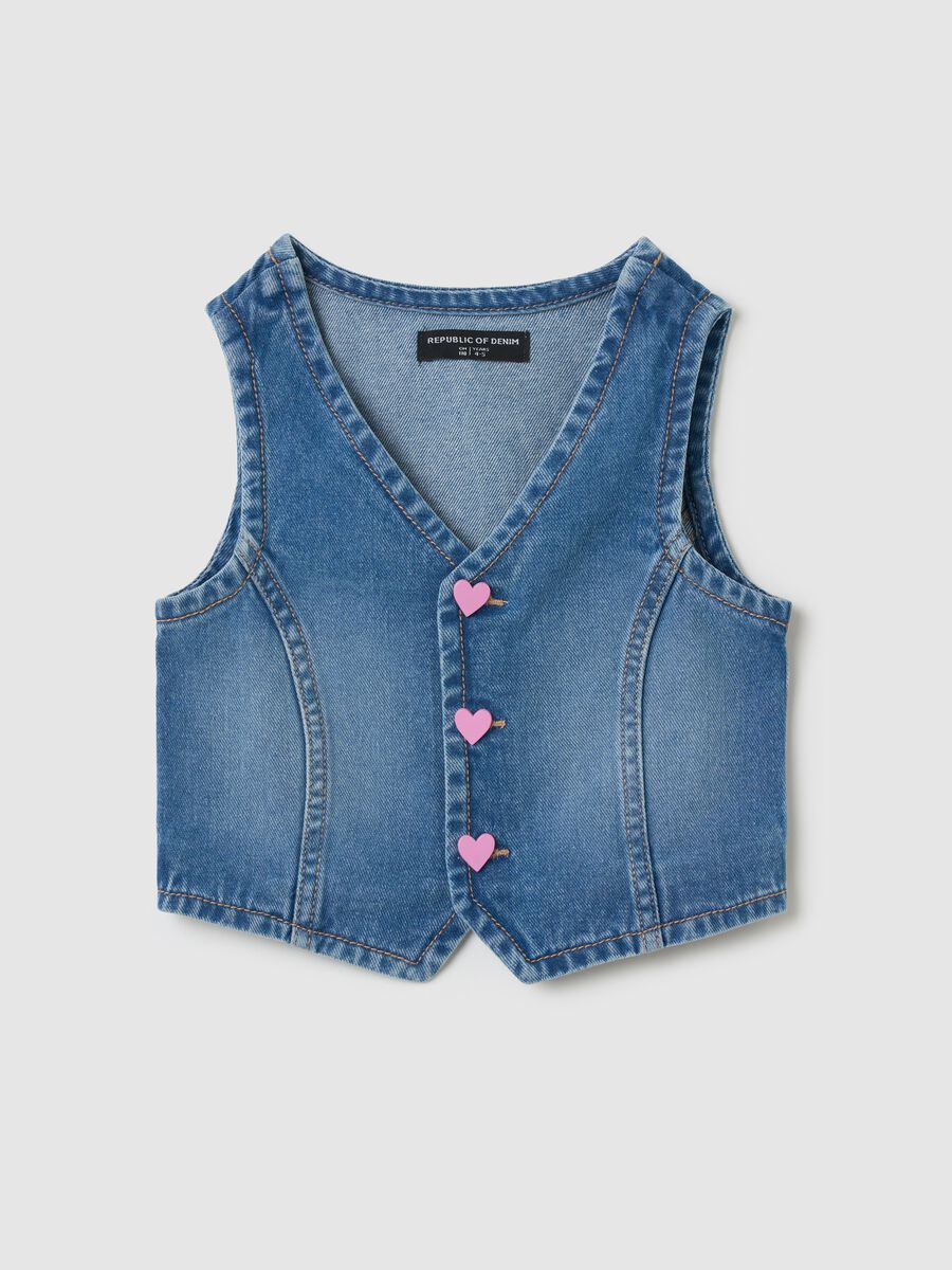 Denim gilet with heart buttons_0