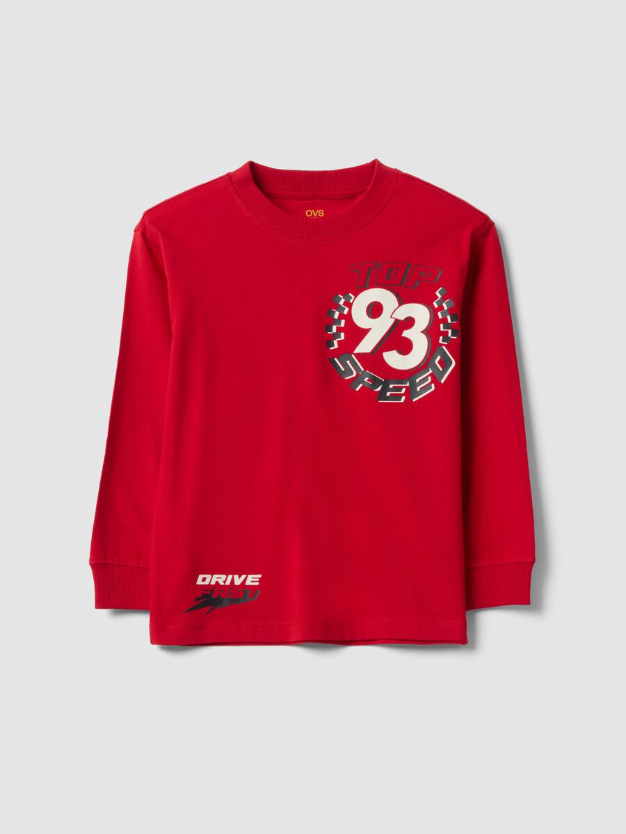 Red pure cotton crew-neck T-shirt with Top Speed print_0
