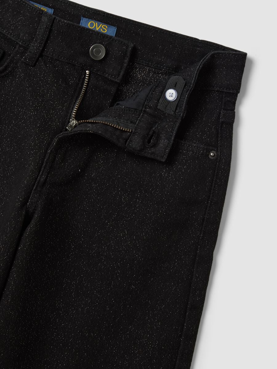 Pantaloni neri glitter in misto cotone e viscosa elasticizzata wide leg_2