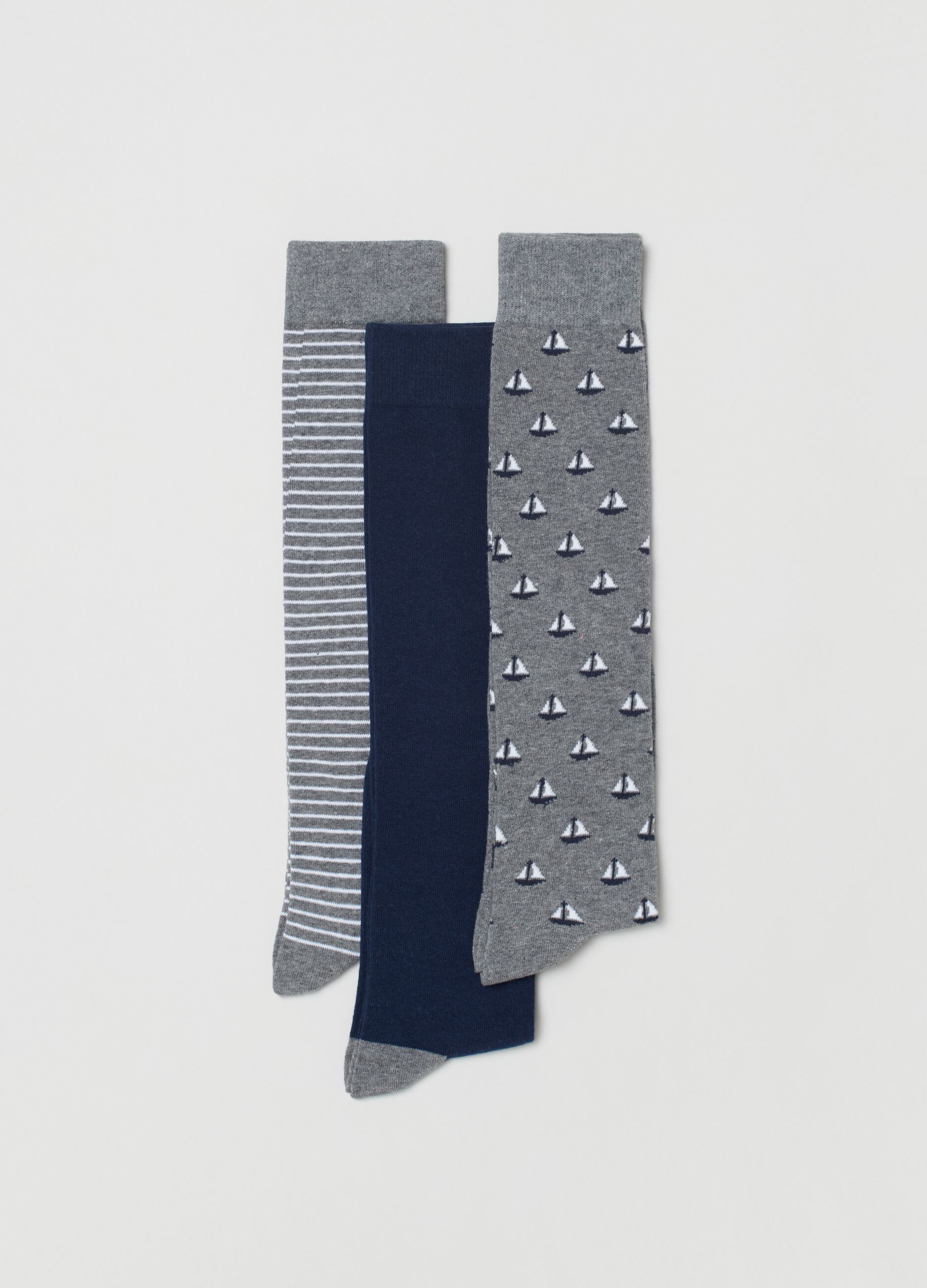 Tripack calze lunghe fantasia righe e barche_2