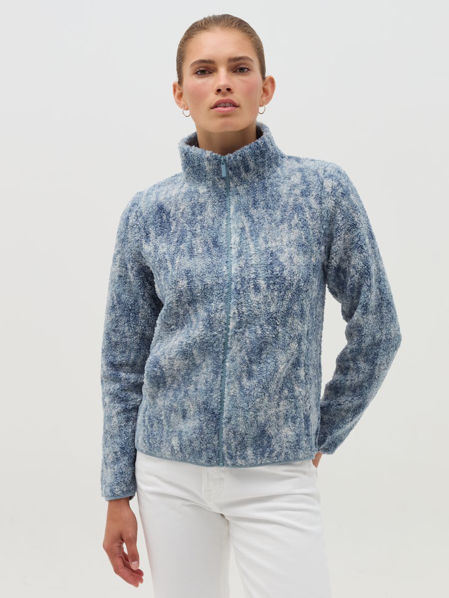 Essential full-zip teddy sweatshirt with high neck_0