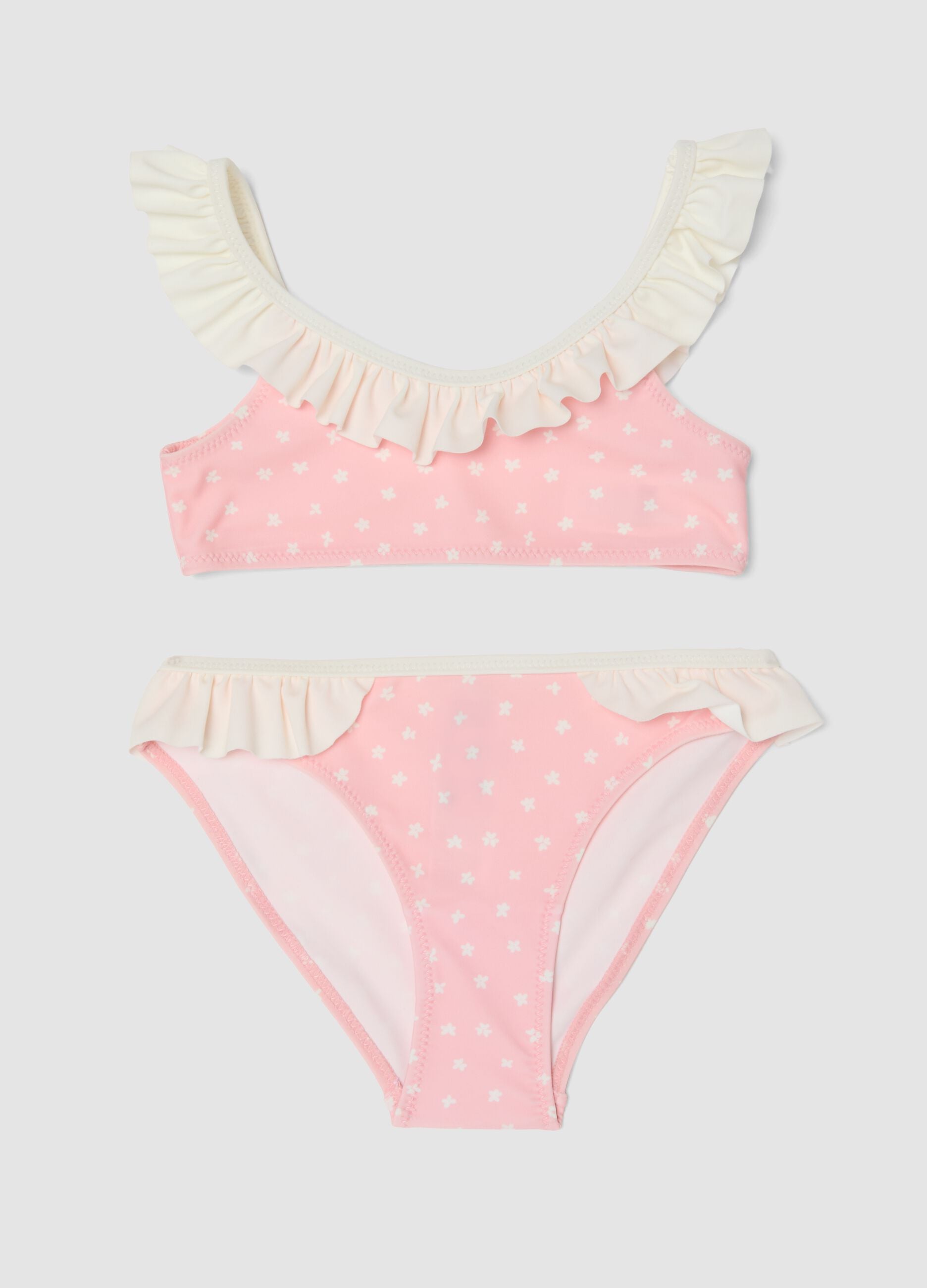 Pink stretch bikini with ruffles
