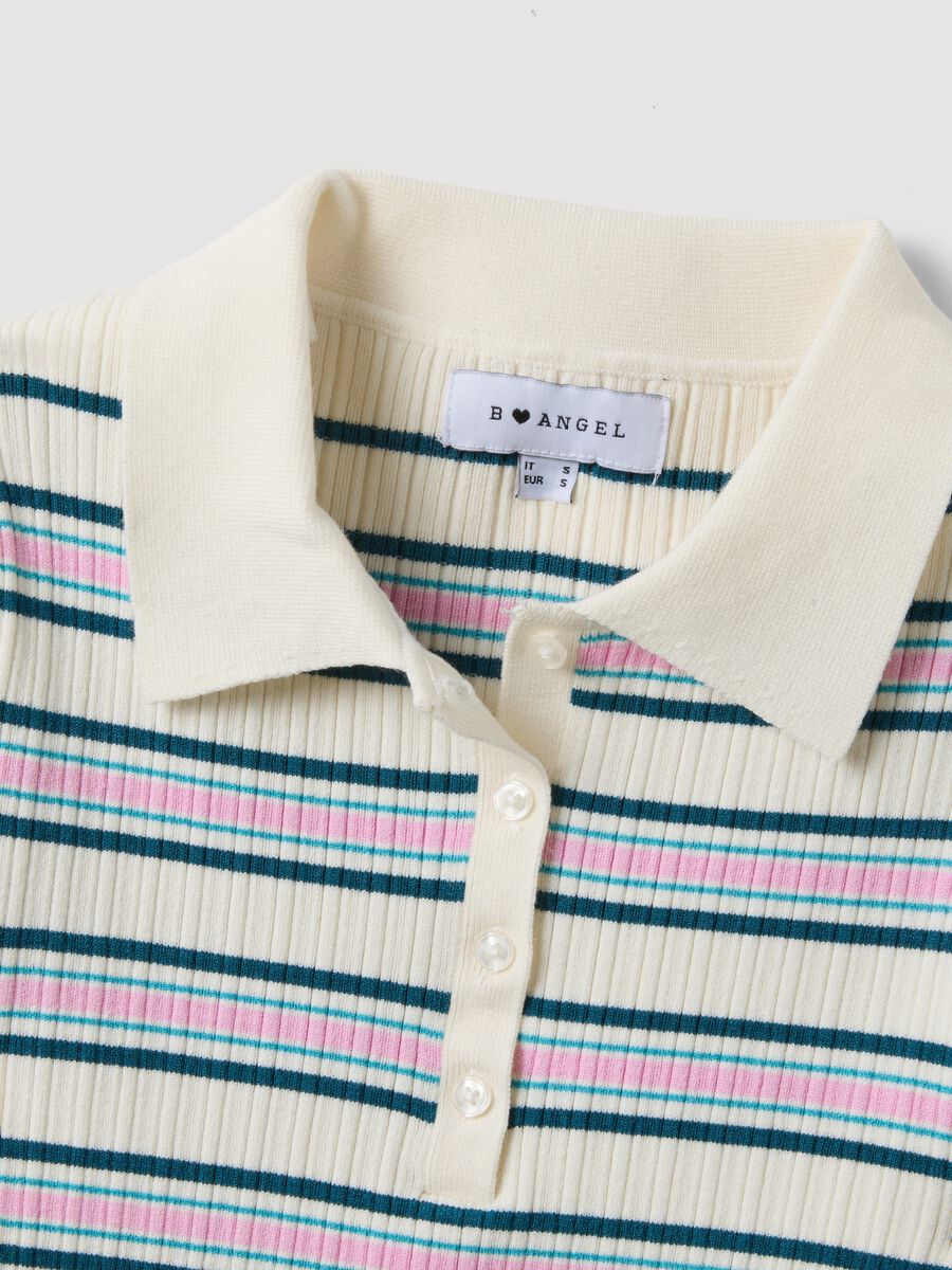 Maglione fitted in misto viscosa a righe multicolor con collo polo_5