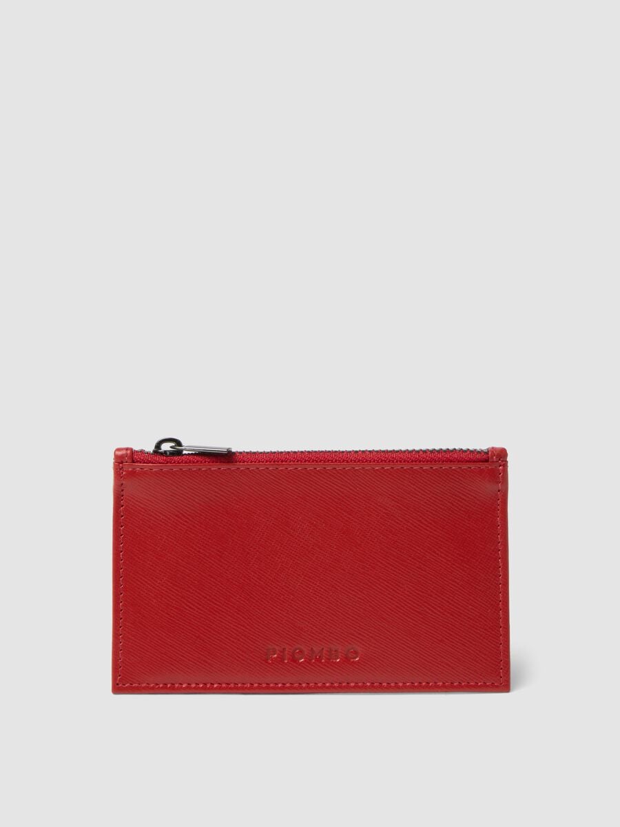 Red genuine leather zip wallet_0