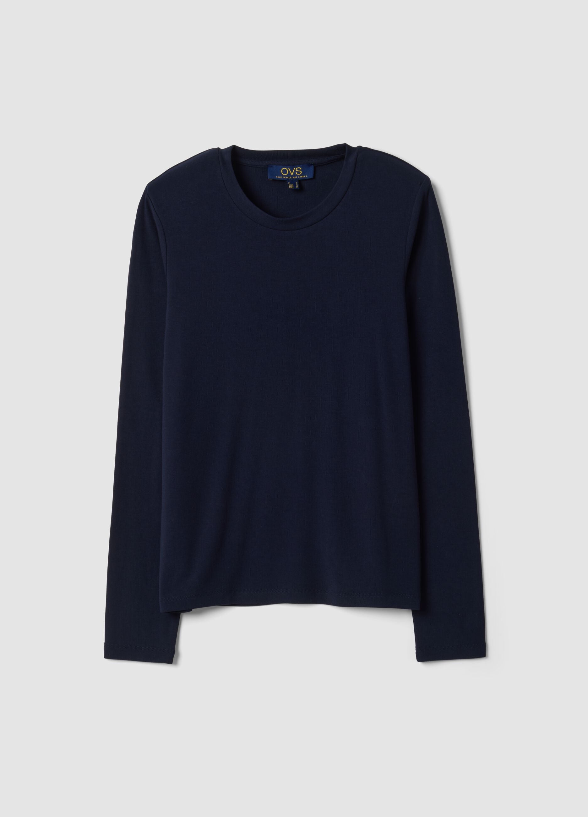 T-shirt blu girocollo in viscosa e lana elasticizzata regular fit