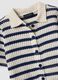 Blue and white striped stretch cotton crochet polo shirt_5