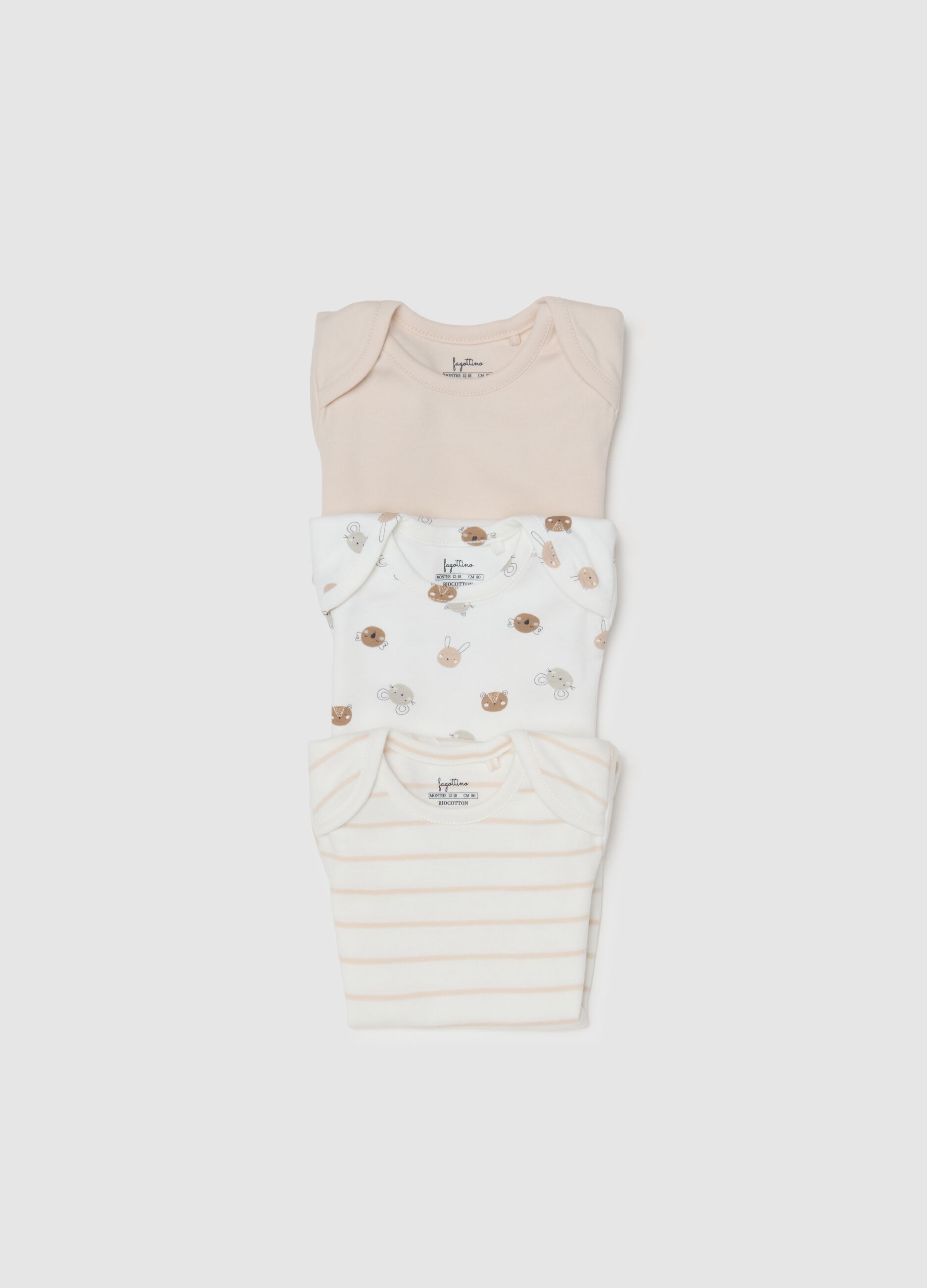 Multicoloured pure cotton baby bodysuit with collar