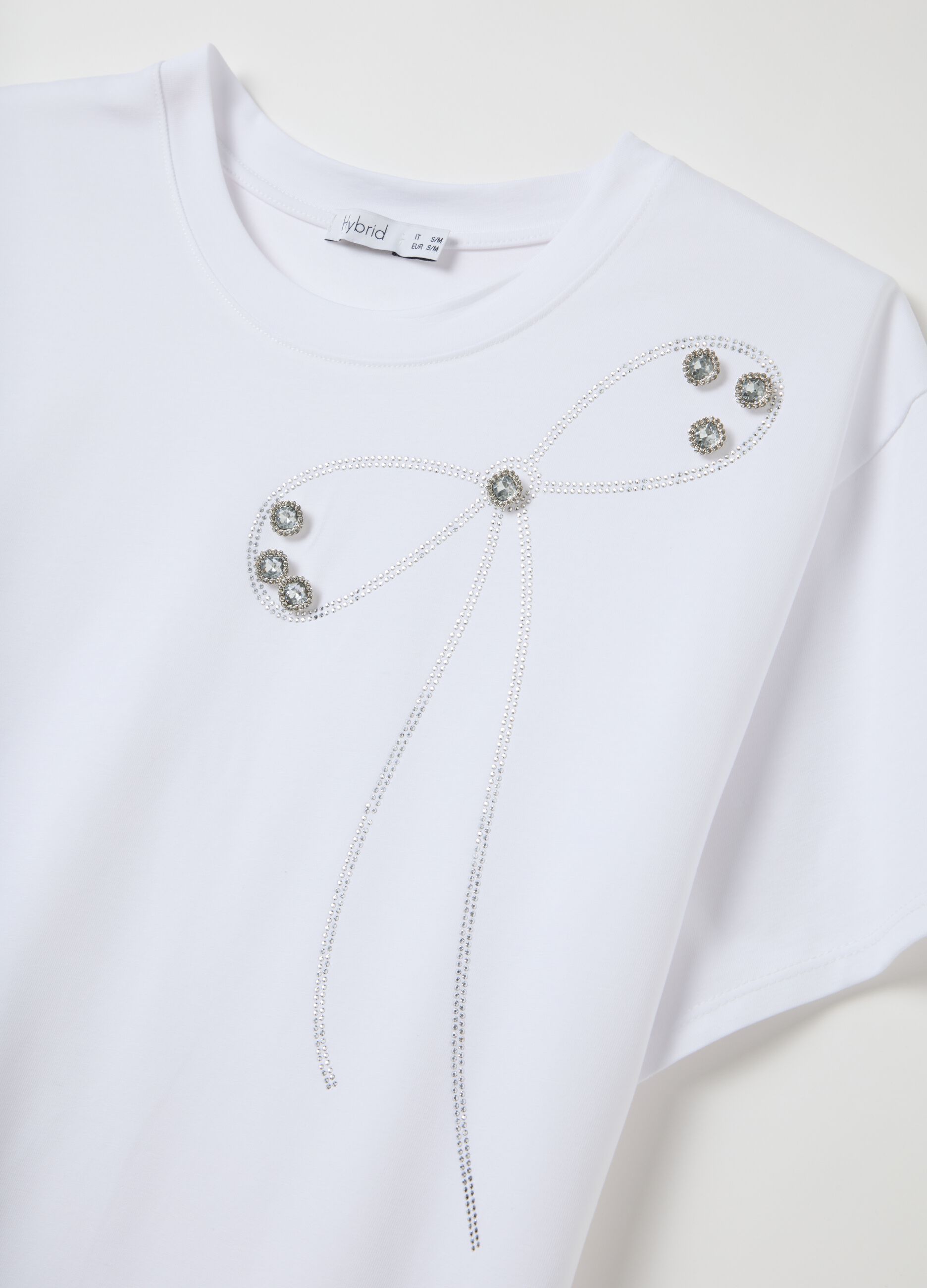 T-shirt da donna in cotone elasticizzato bianca regular fit