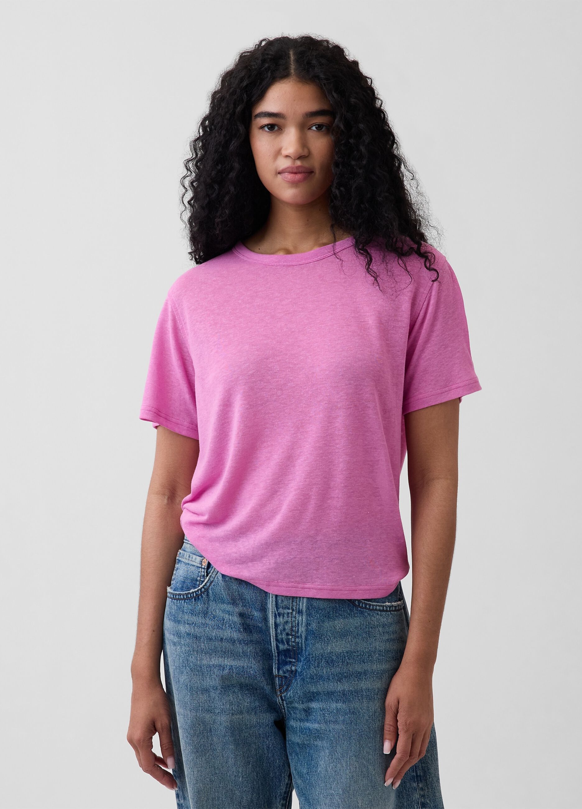Short-sleeved linen-blend T-shirt