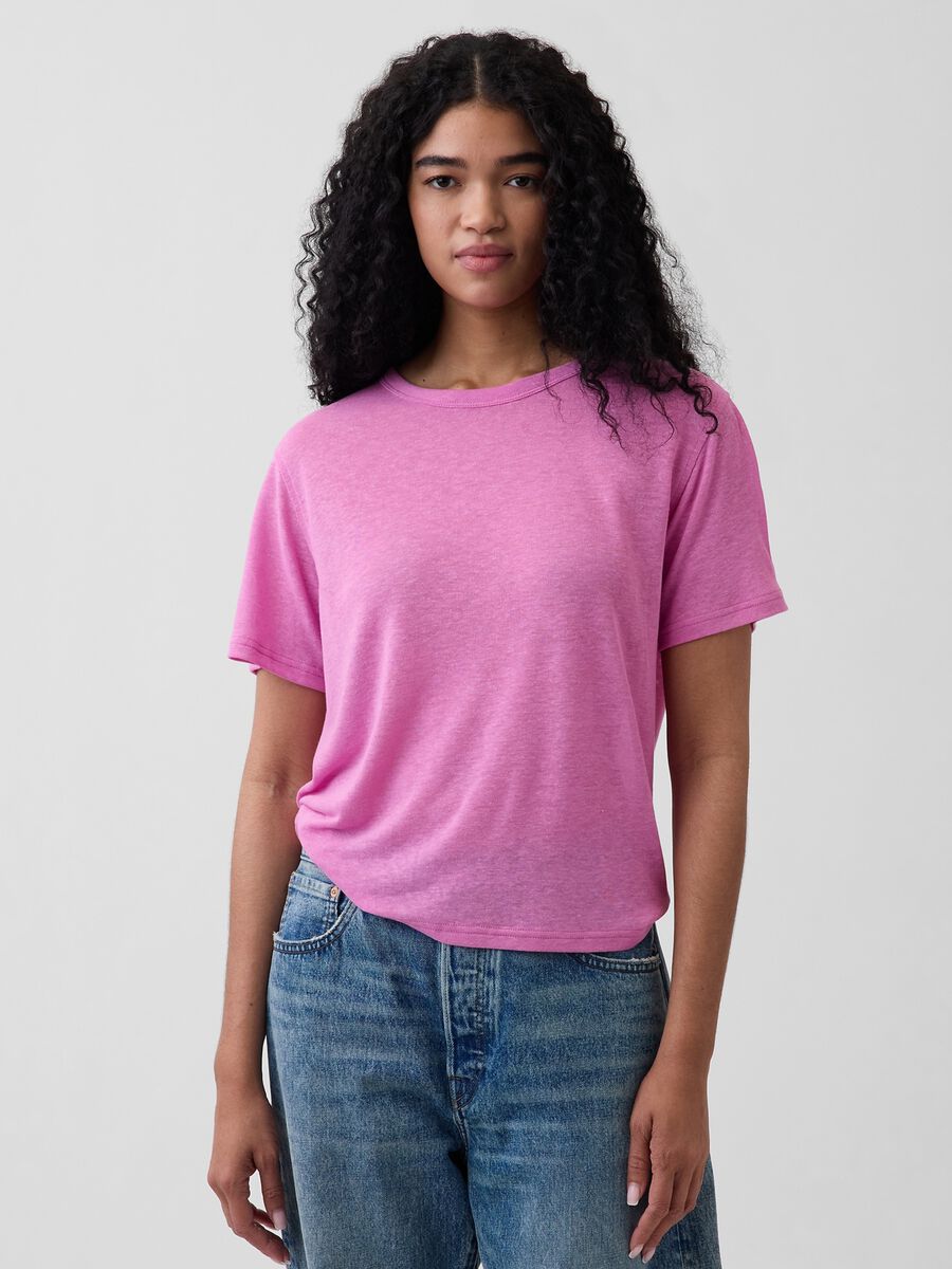 Short-sleeved linen-blend T-shirt_0