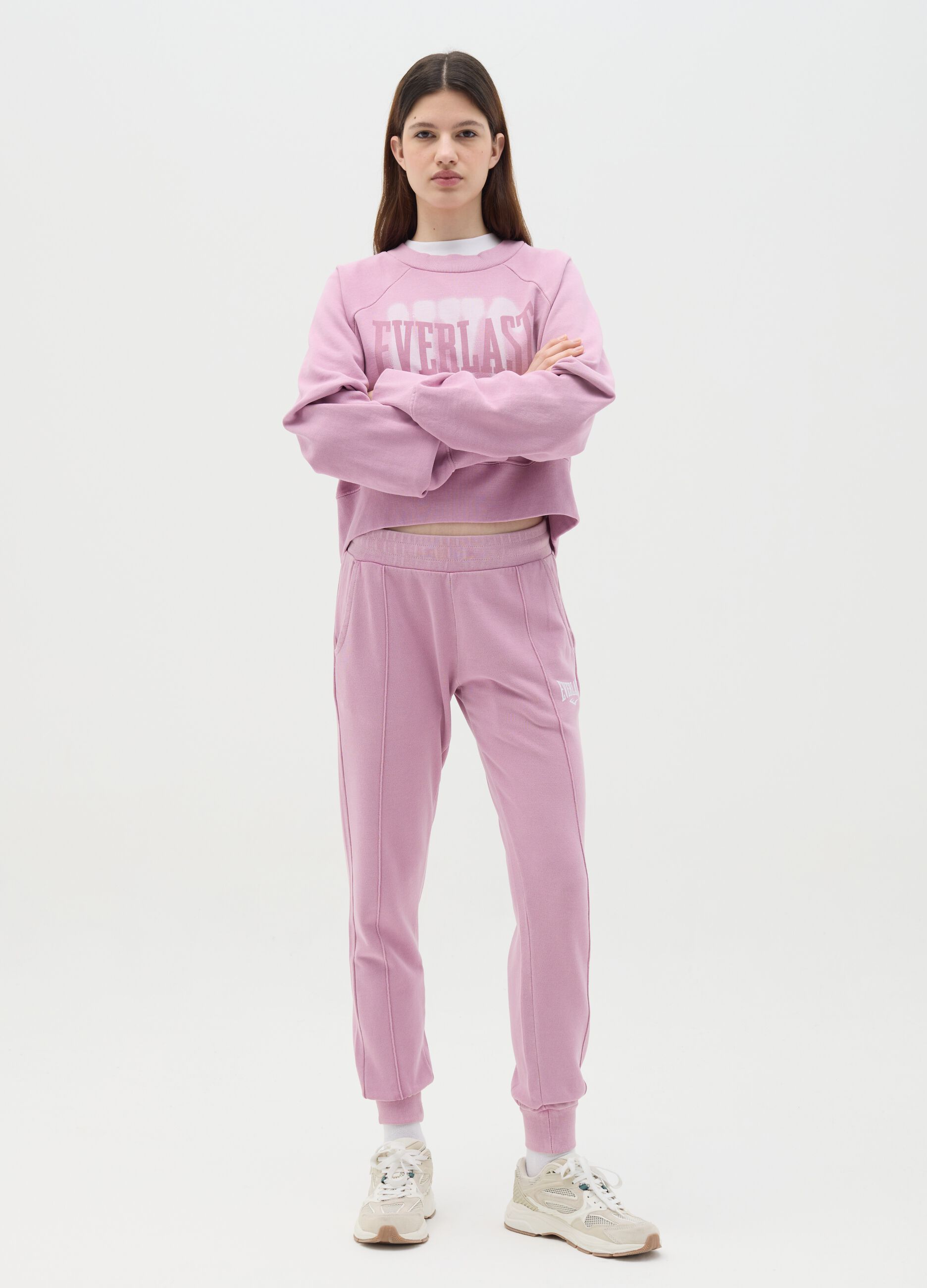 Pink joggers with elasticated edging and logo print