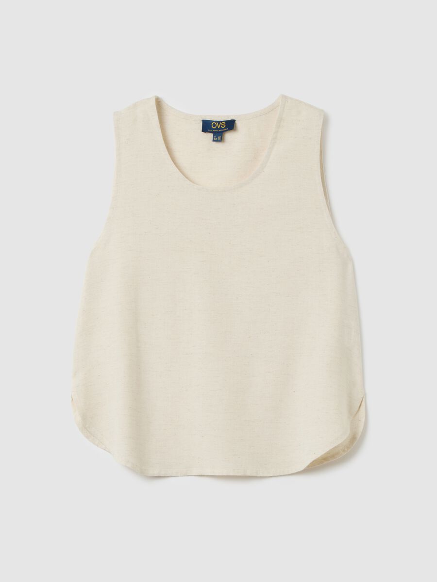 Beige tank top with ethnic pattern_0