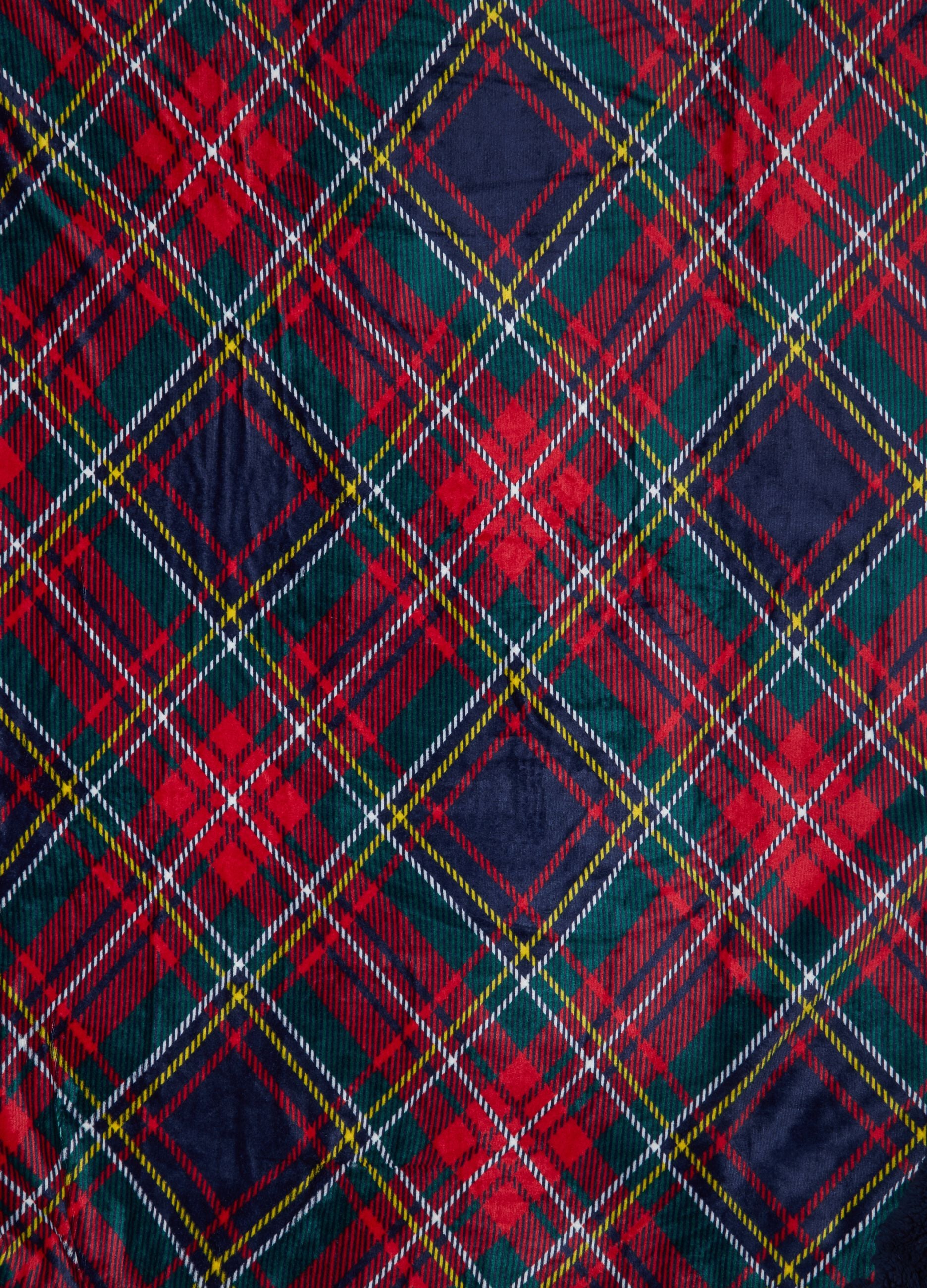 Navy blue tartan throw with contrasting lining