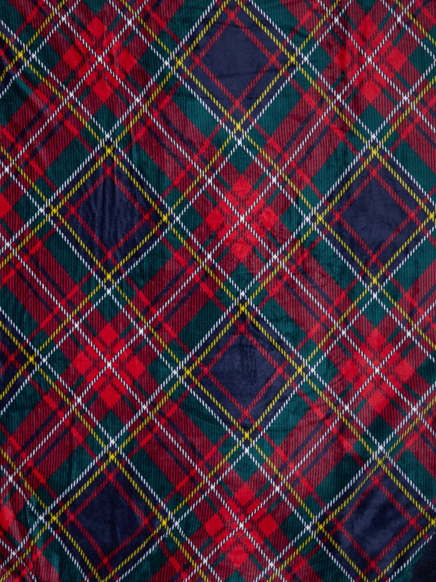 Navy blue tartan throw with contrasting lining_2