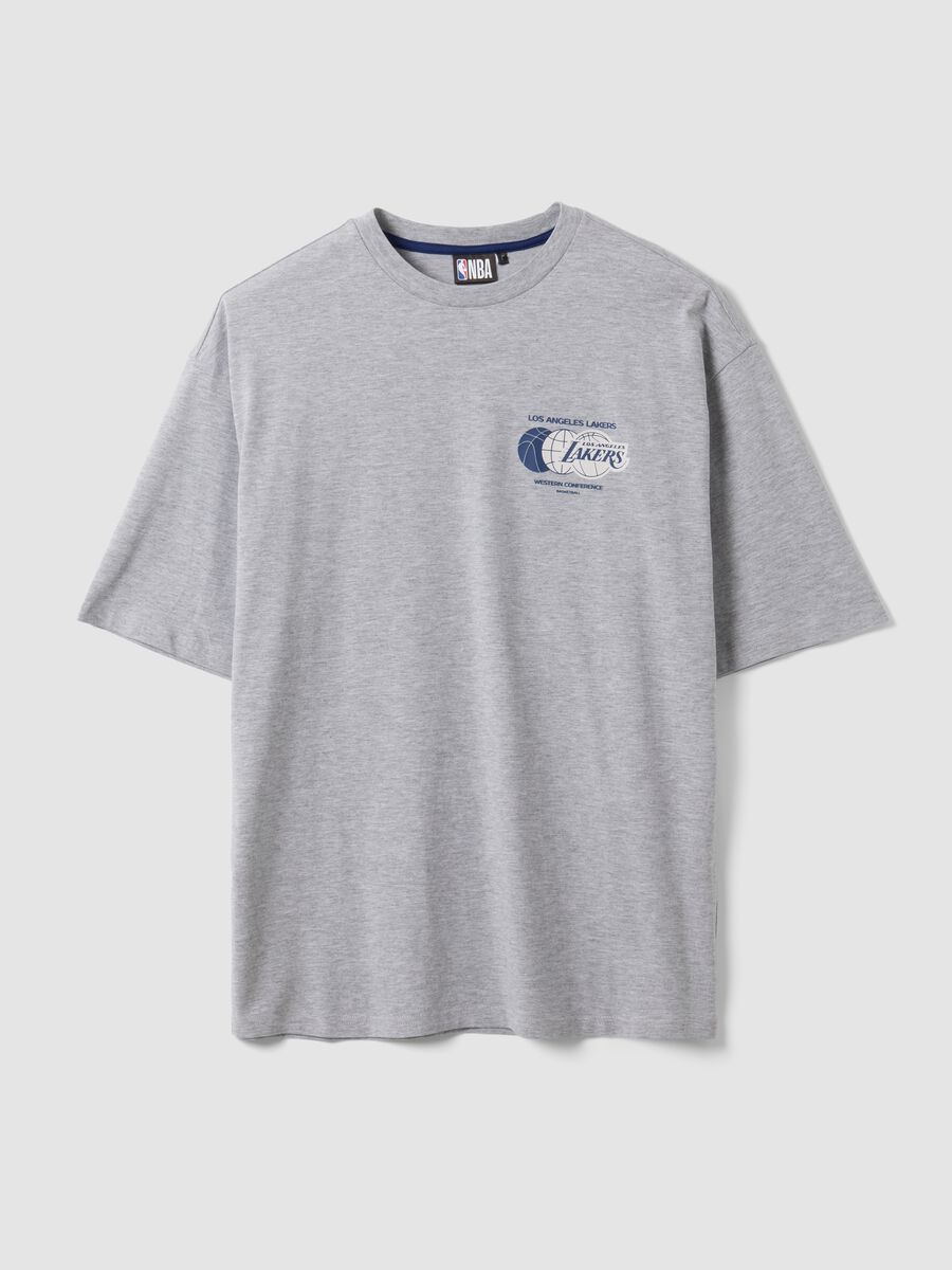 Grey pure cotton T-shirt with Lakers print_0