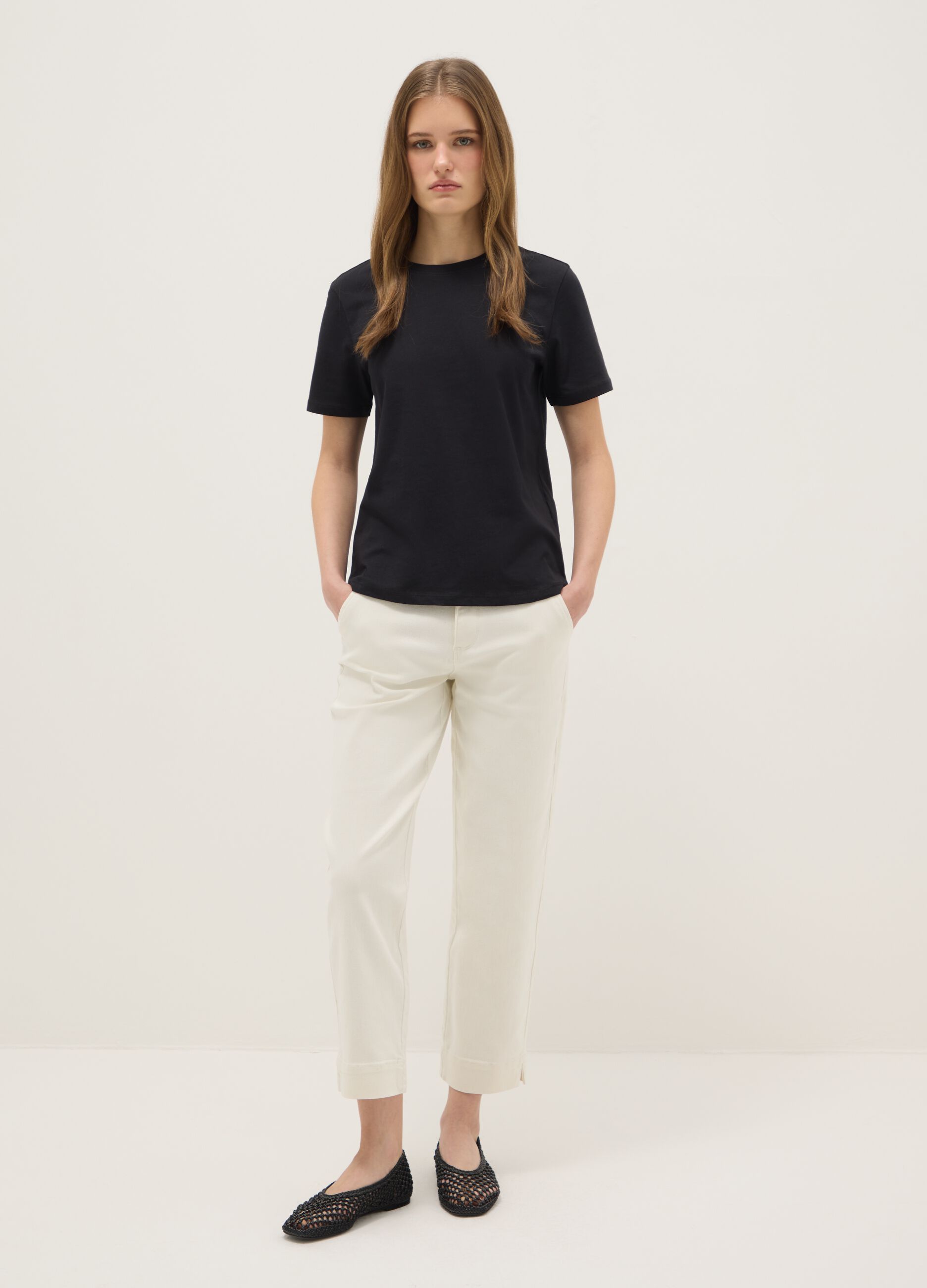 Black pure cotton regular fit T-shirt