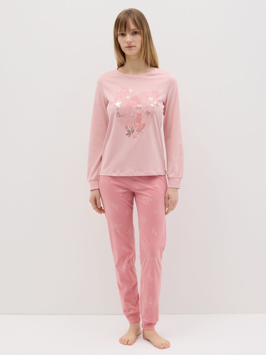 Pink cotton pyjamas with floral print_0