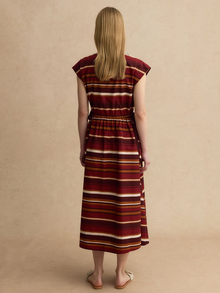 Multicolour striped pure cotton dress with regular fit and V-neck_3