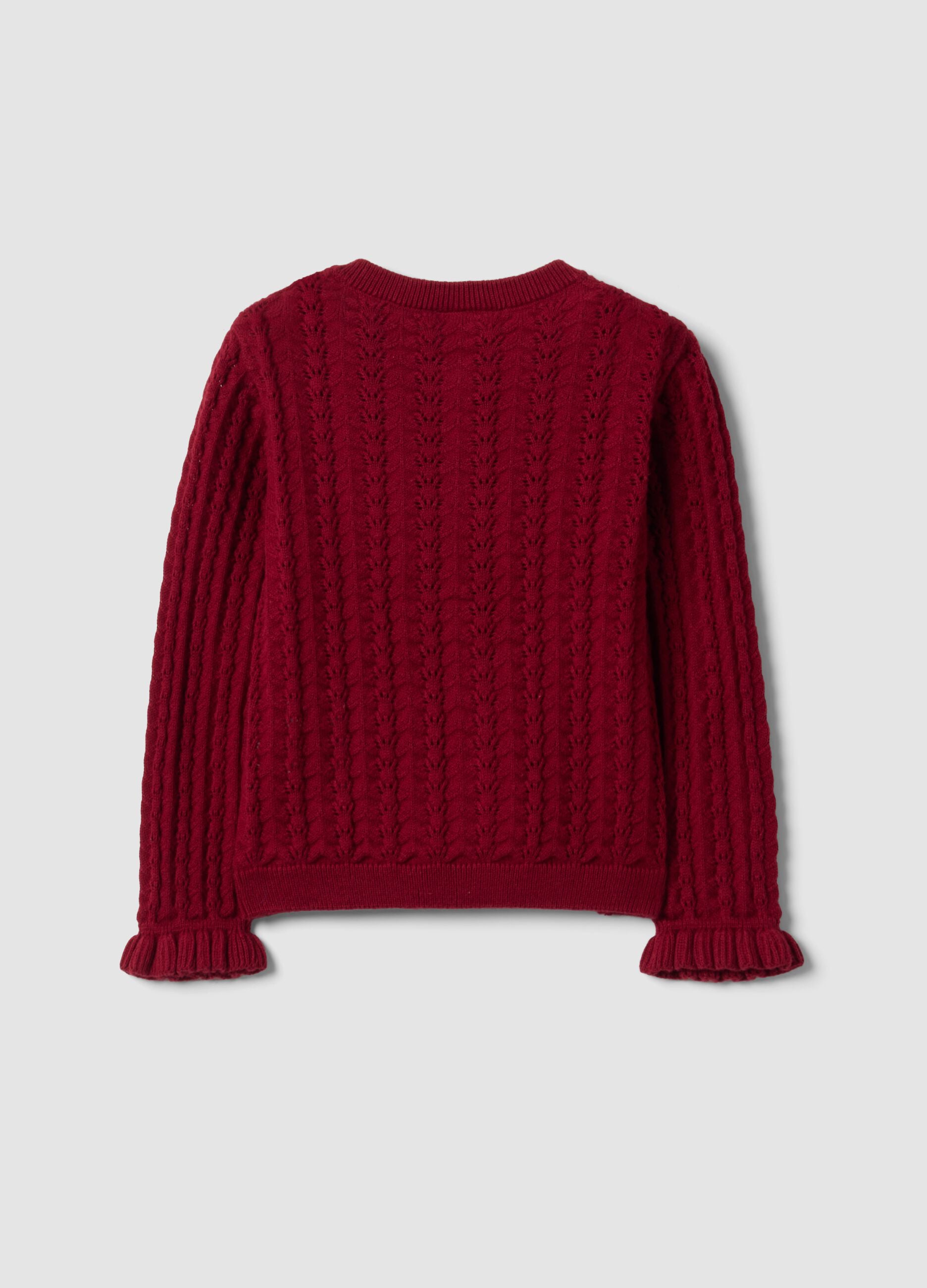 Cardigan rosso in puro cotone a maglia traforata per bimba