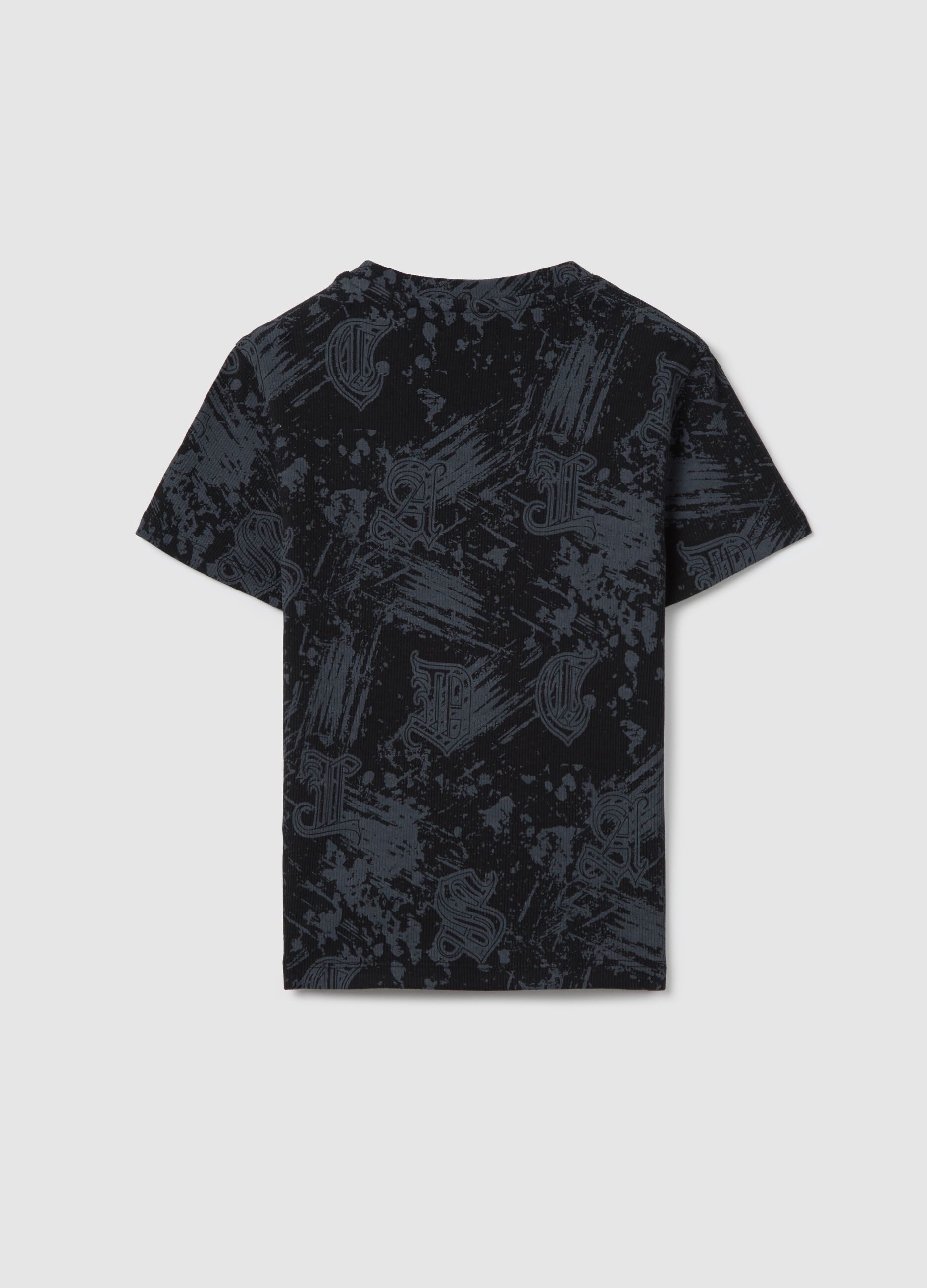 Black short-sleeves T-shirt with tie-dye style