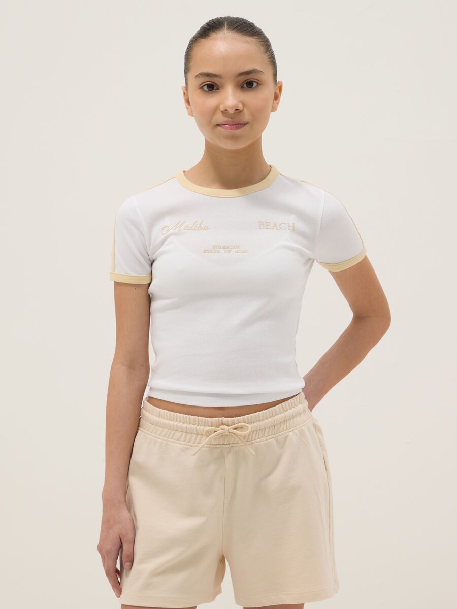 Girls&rsquo; white stretch cotton T-shirt, regular fit_0