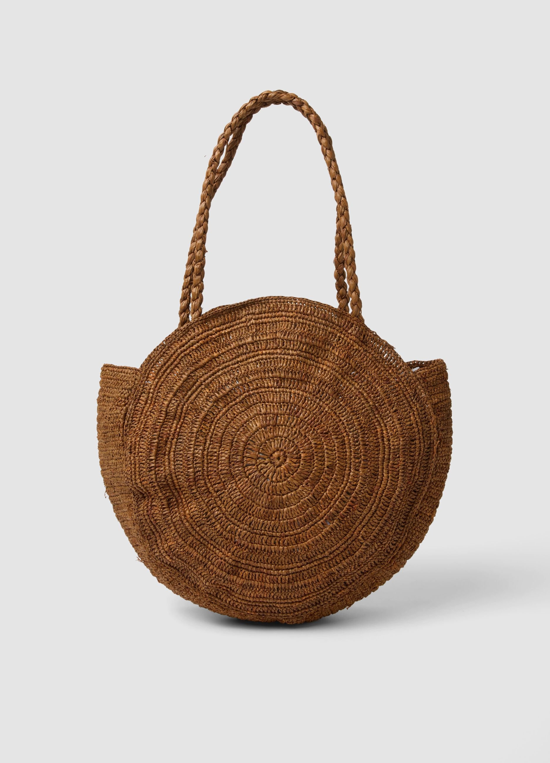 Round Brown Woven Shopper Bag