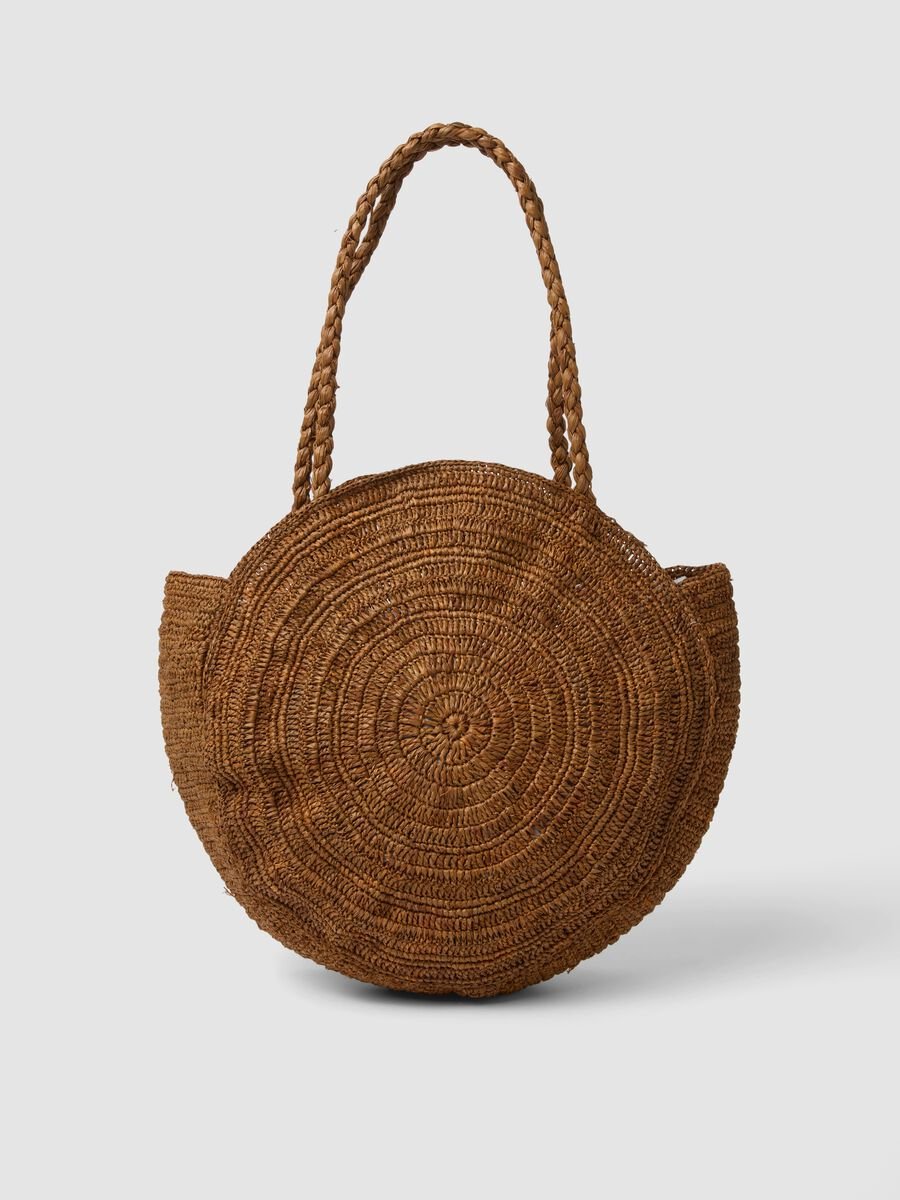 Round Brown Woven Shopper Bag_1