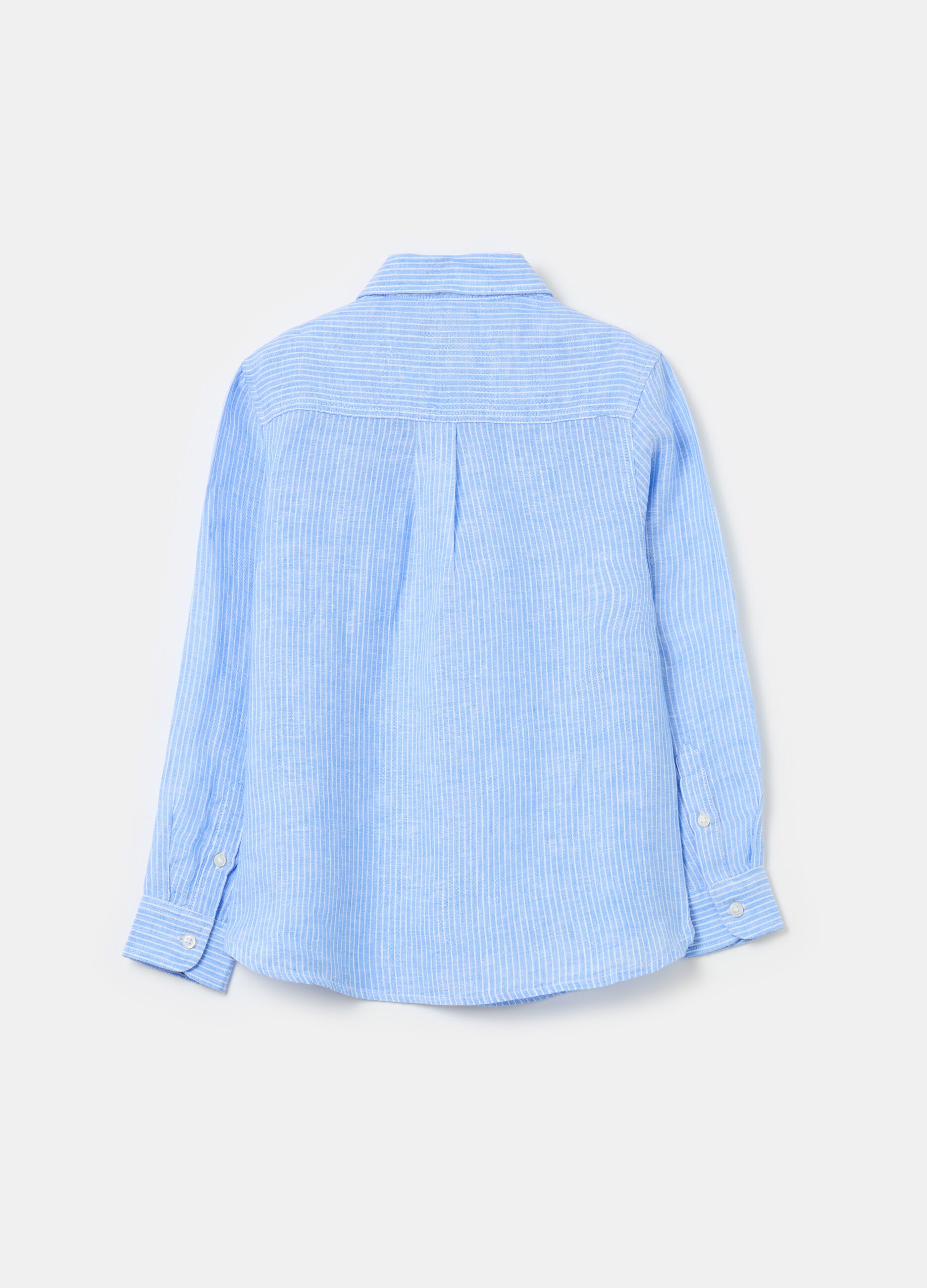 Striped linen shirt with logo embroidery