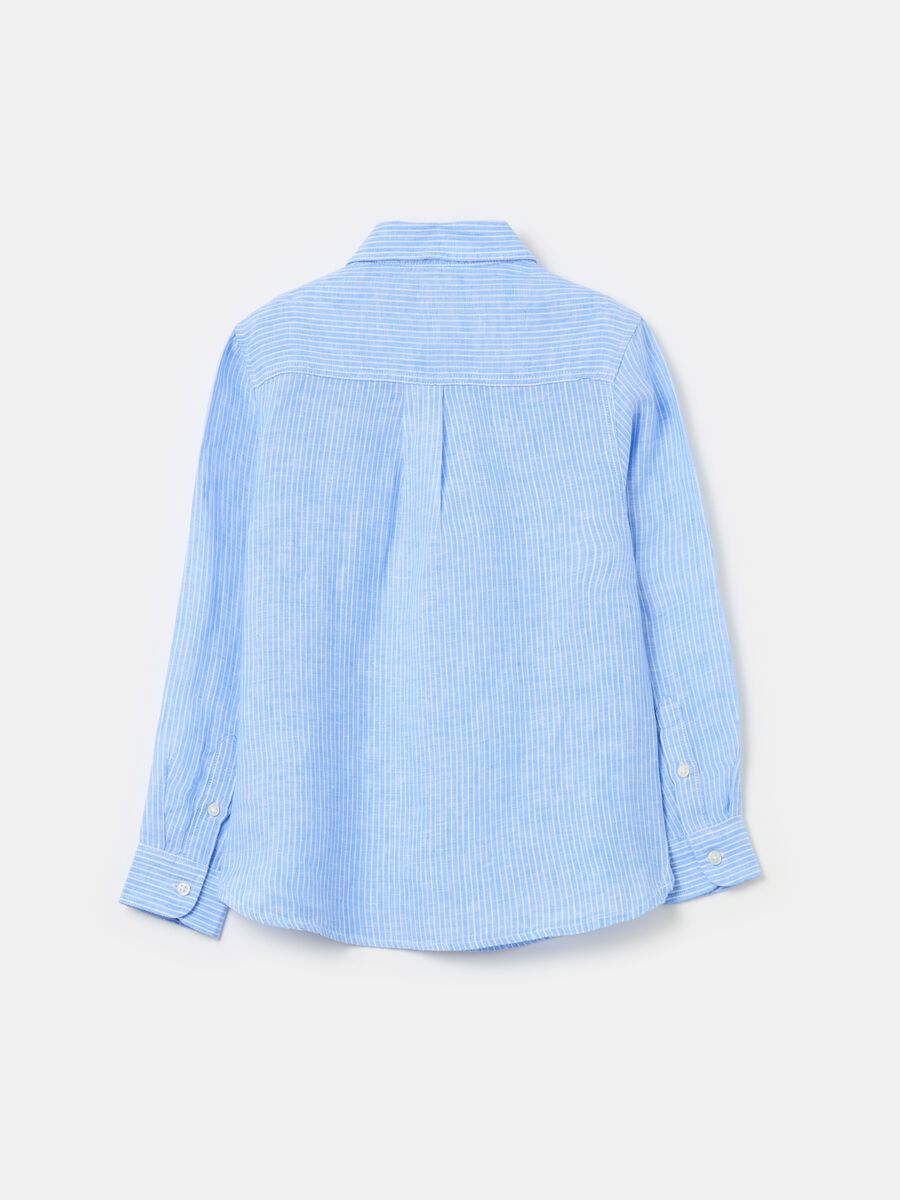 Striped linen shirt with logo embroidery_3