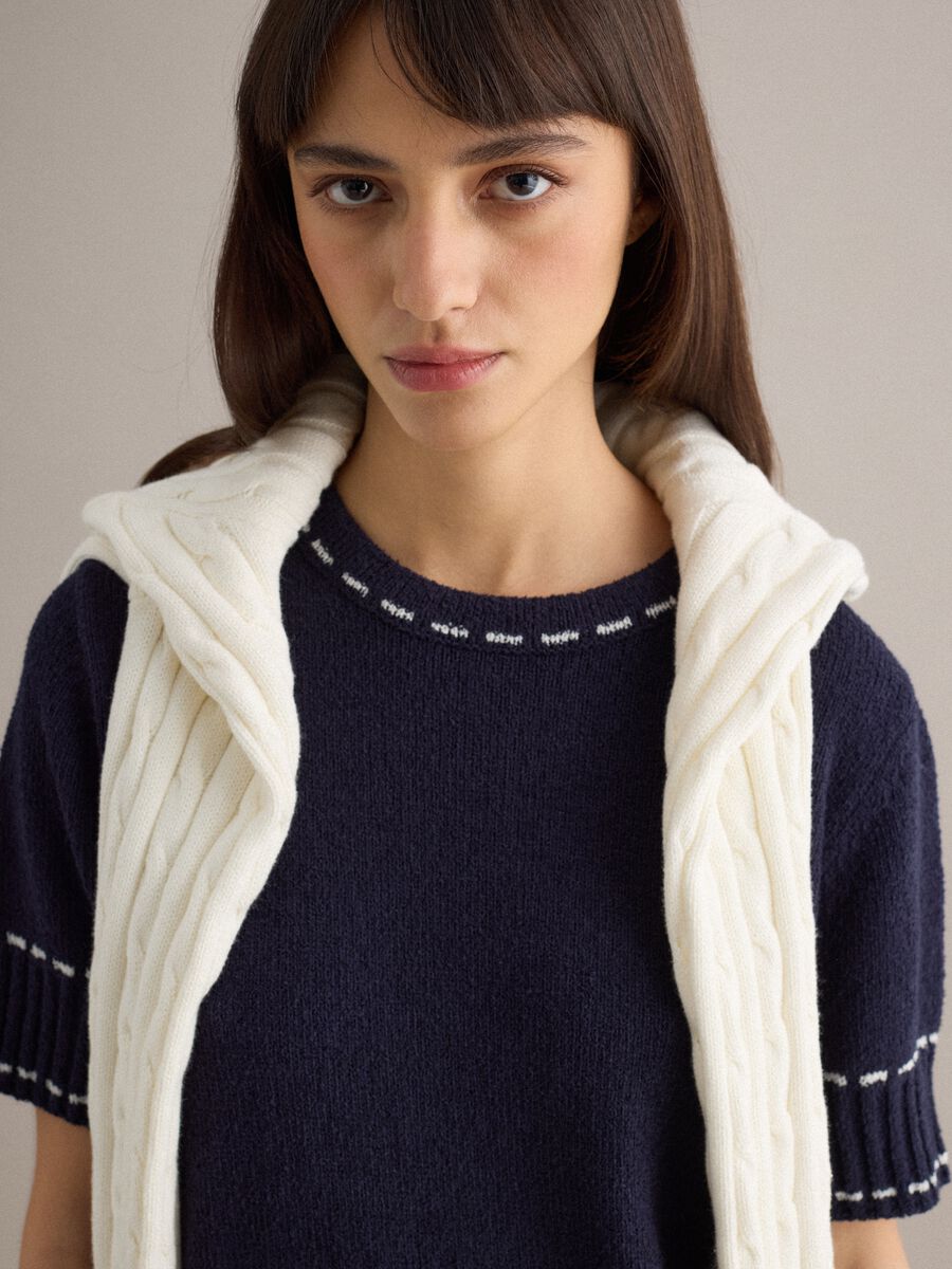 Blue cotton-blend sweater regular fit with contrast stitching_1