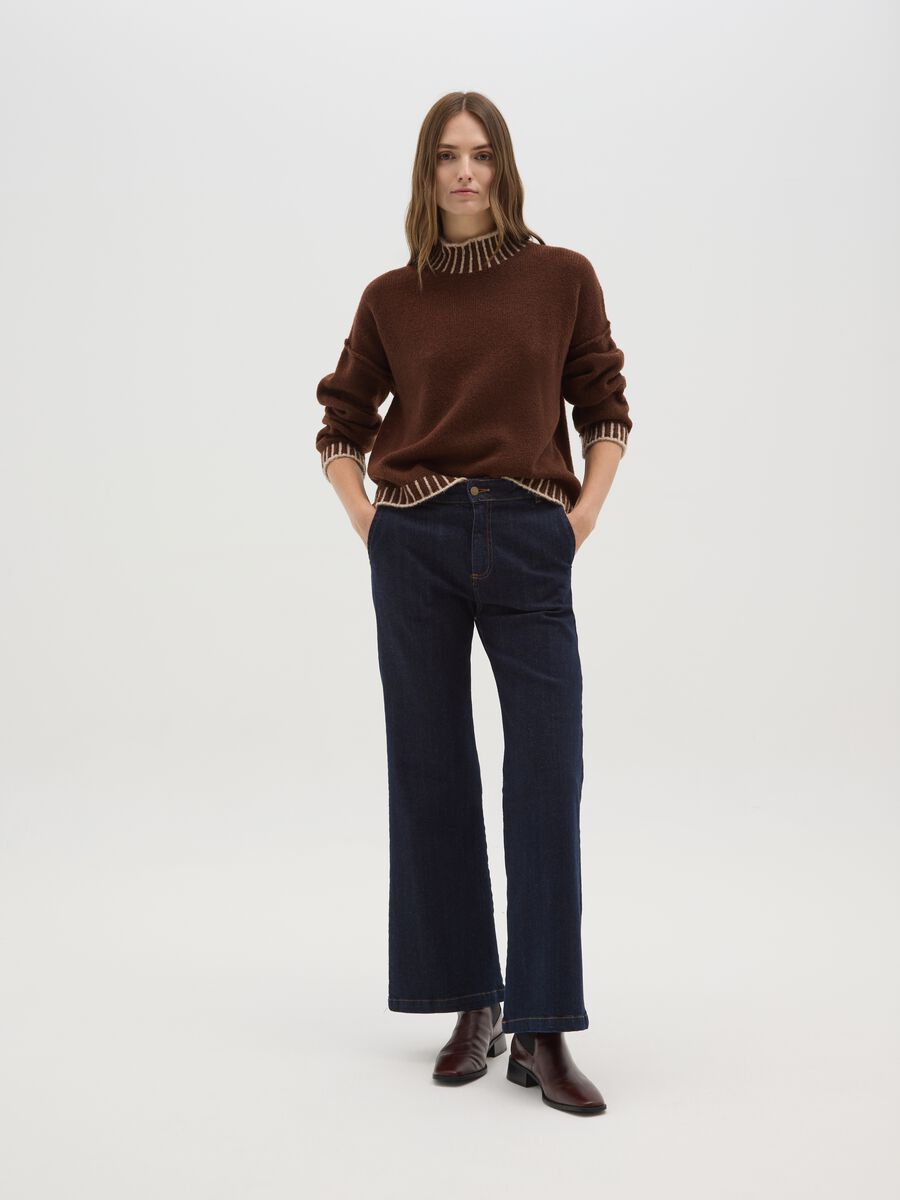 Brown High Neck Sweater with Contrasting Edges_1