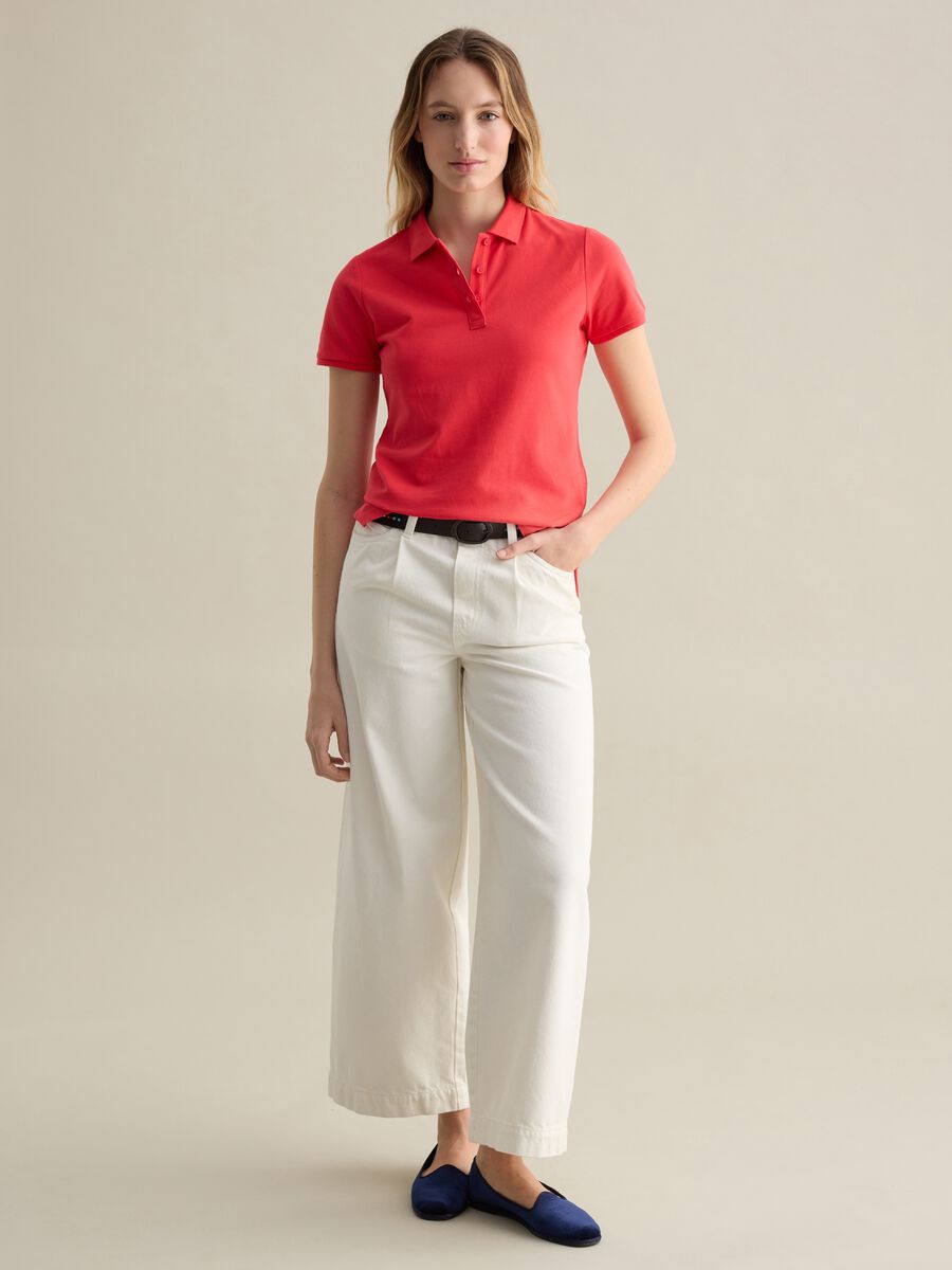 Red short-sleeved polo shirt in piquet_1