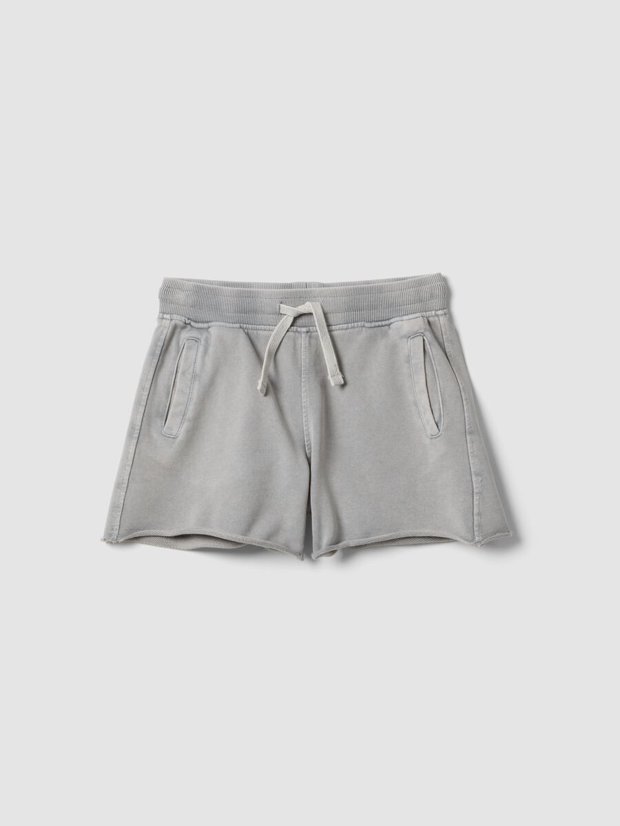 Grey pure cotton shorts with elasticated waistband_0